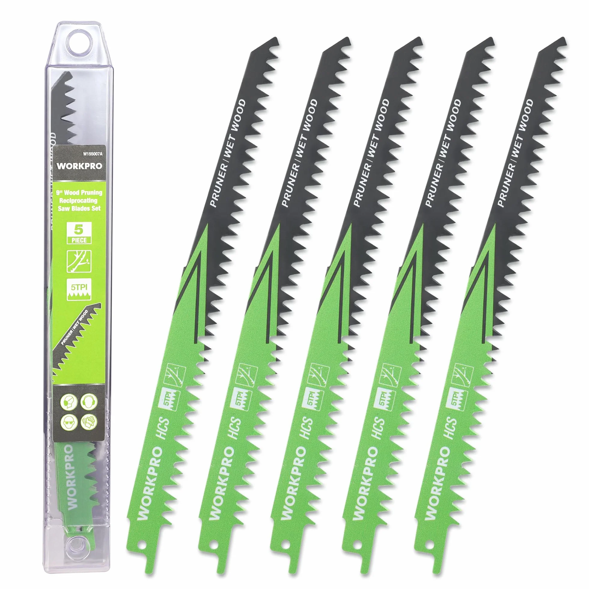 WORKPRO Hojas de Sierra Sable 5 Piezas 230 mm para Madera Poda Jardín