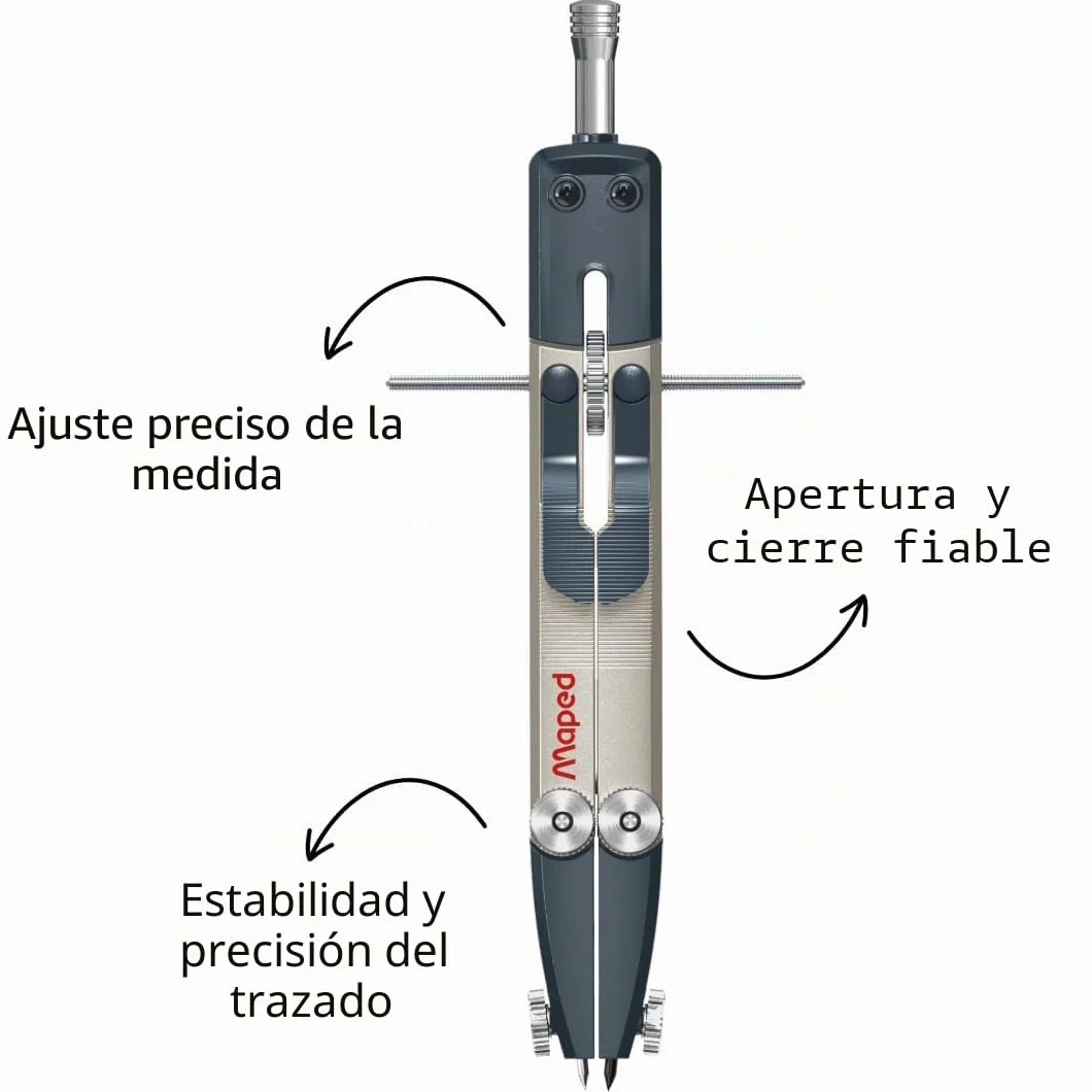 Maped Compás Técnico de Metal n°421 Ajuste Rápido con Palanca Tornillo Micrométrico Precisión y Robustez Estuche Incluido
