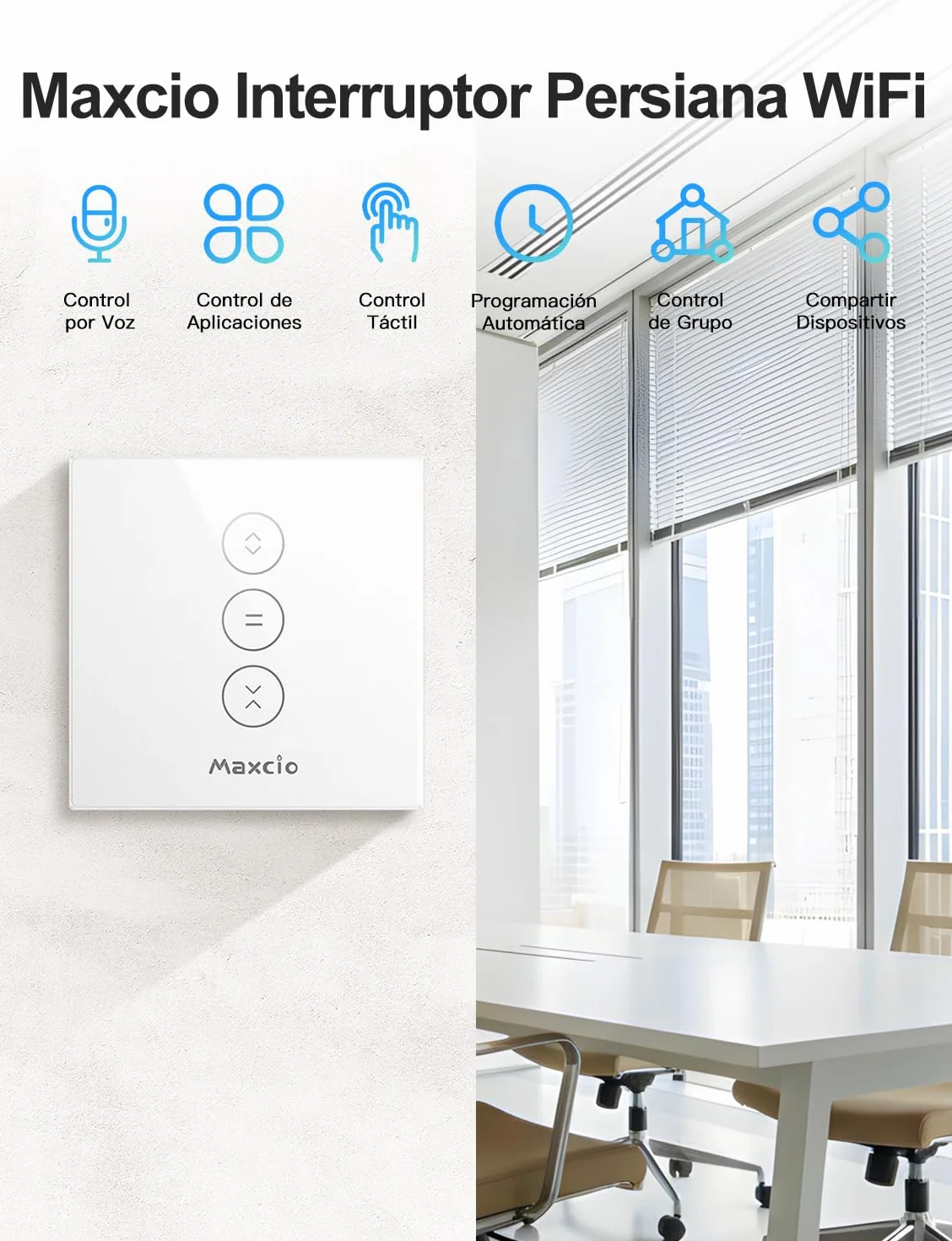 【LED Controlable】Alexa Interruptor Persiana, Maxcio Interruptor Wifi Compatible con Alexa y Google Home, Control de APP y Función de Temporizador, para Motor Persiana, Motor Tubular-4 Packs