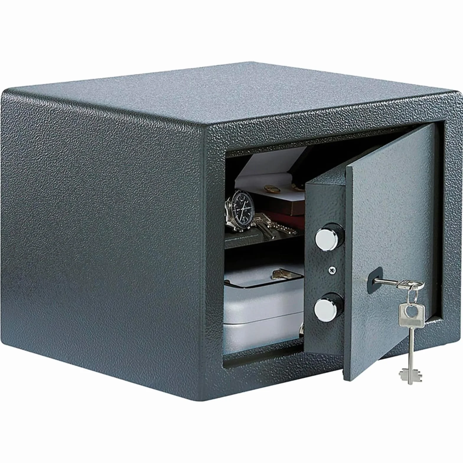 BURG-WÄCHTER - Caja fuerte para muebles con llave, incluye estante, fijación a la pared y al suelo, 20,6 L, 12,7 kg, Pure Safe PS 120 K, antracita
