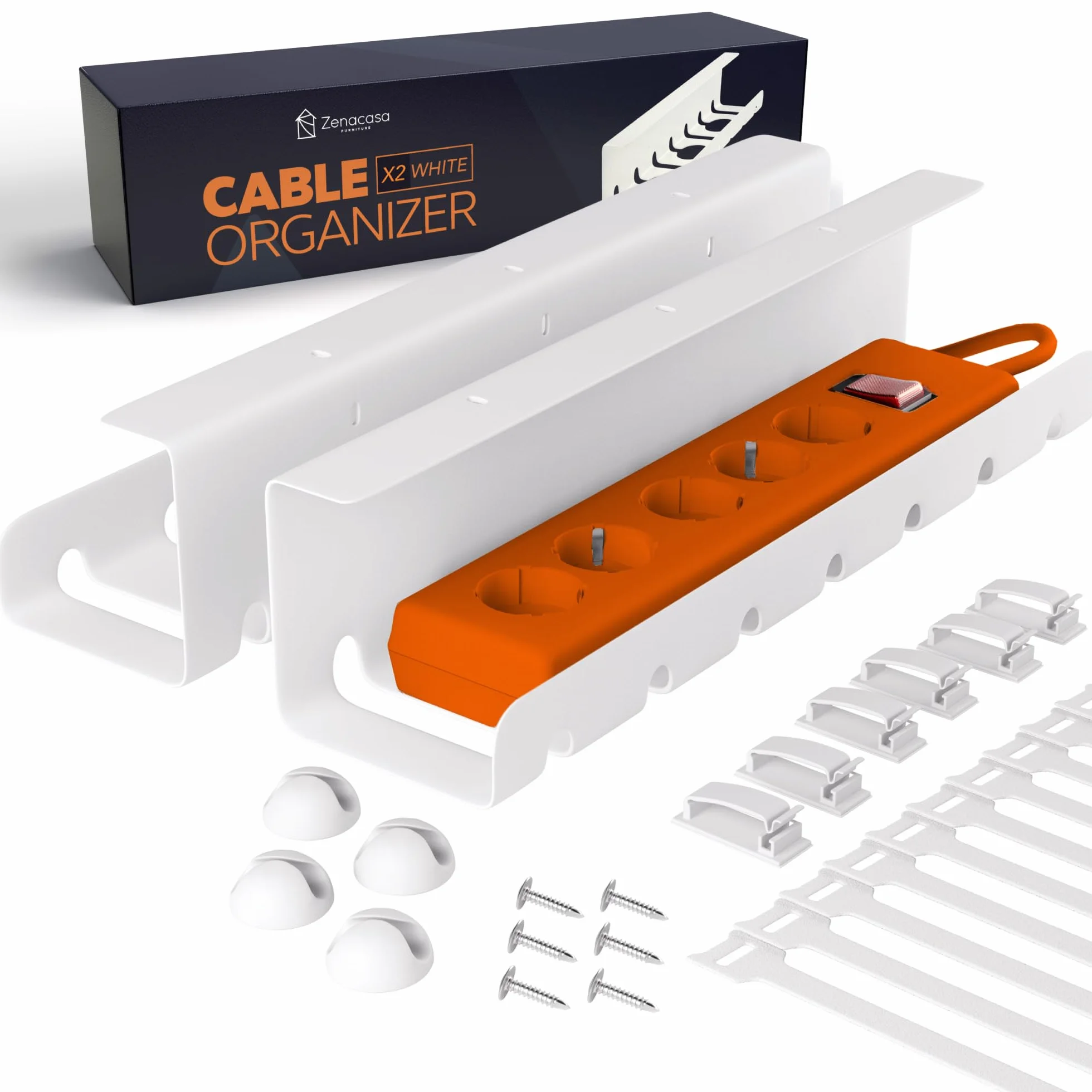 Organizador de Cables de Escritorio Acero Blanco Set de 2 Bandeja Robusta