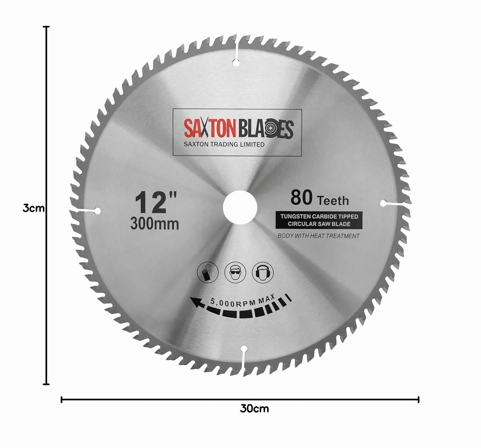 Saxton TCT - Hoja de sierra circular para madera, 300 mm x 30 mm x 80 T, para sierras Bosch, Makita, etc. Se adapta a sierras de 305 mm