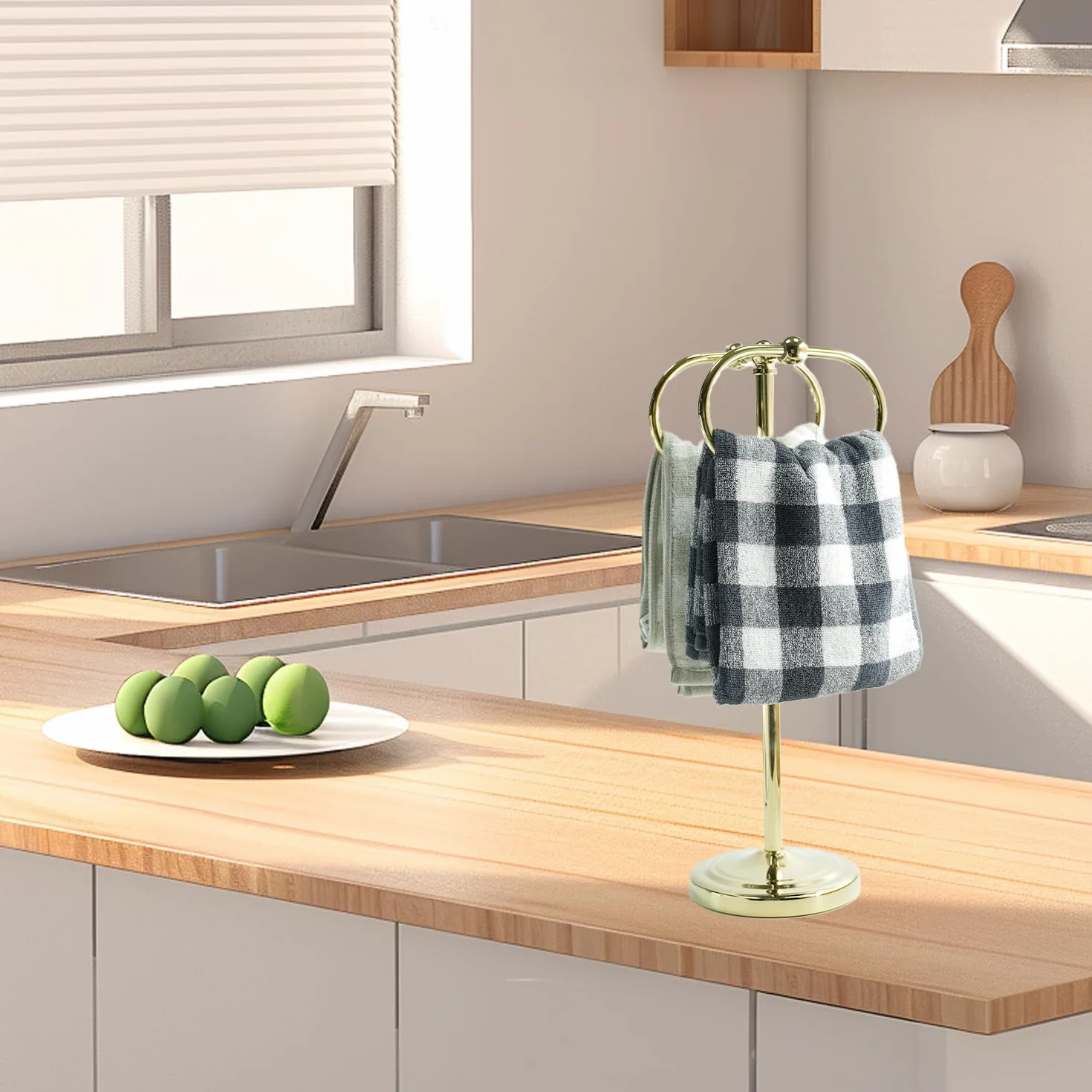 Toallero de Barra Portatoallas de Acero Inoxidable Base Antideslizante de 16 Pulgadas con Anillos Ovalados Dobles para Baño y Cocina