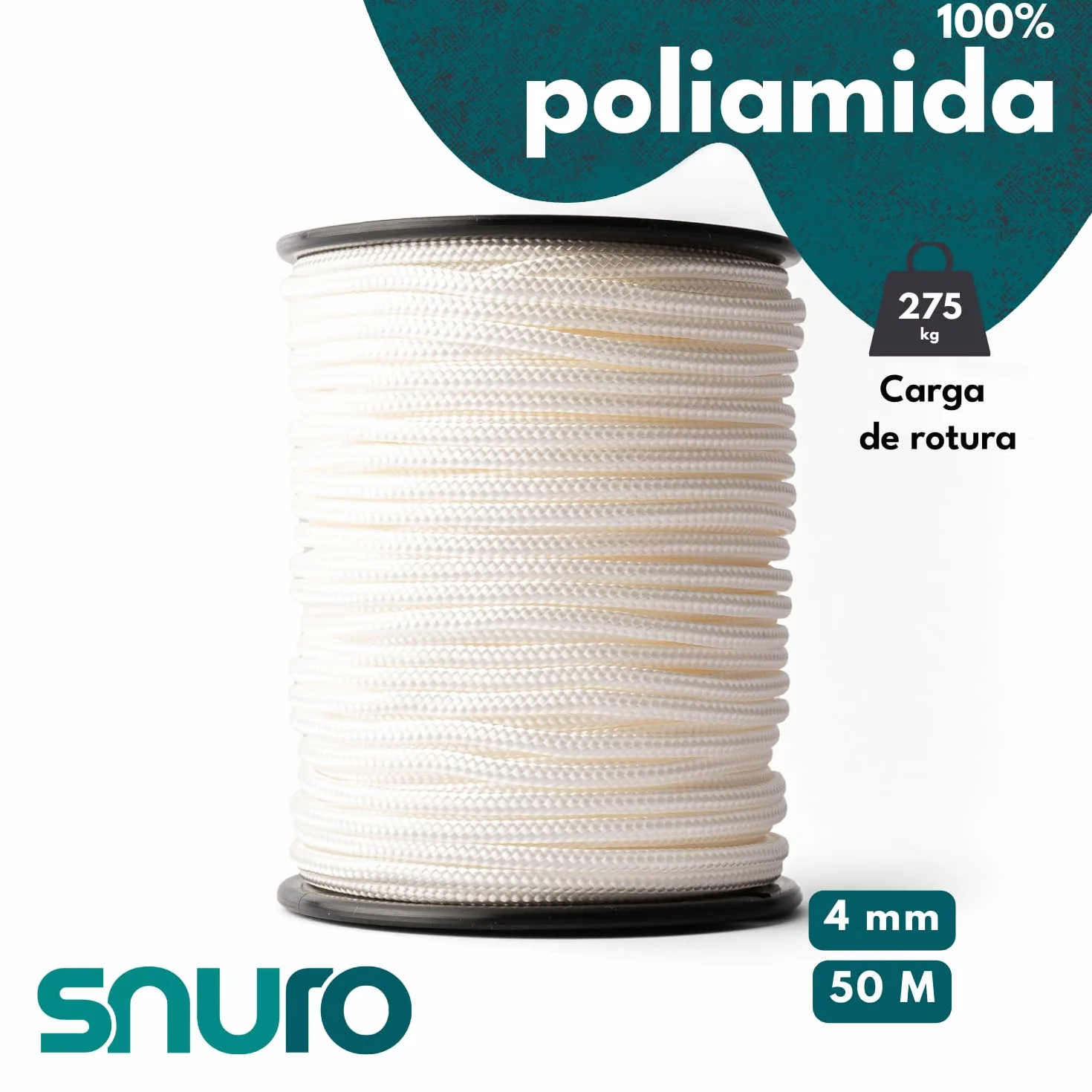 Cuerda de nailon 4 mm 50 m blanco paracord resistente al desgarro ligera