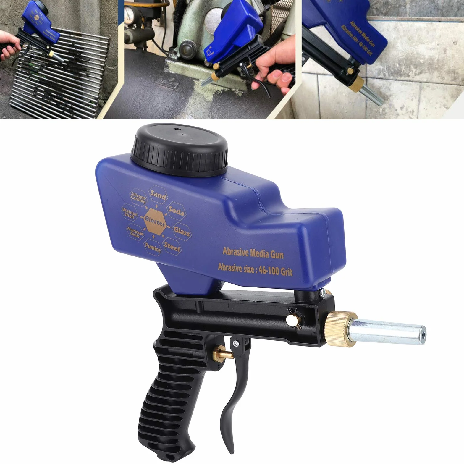 Fockety Pistola de Chorro de Arena, 150 PSI Multi Media Blaster para Compresor de Aire Herramienta Neumática Removedor de óxido de Pintura, Pistola de Chorro de Arena para Metal, Madera,