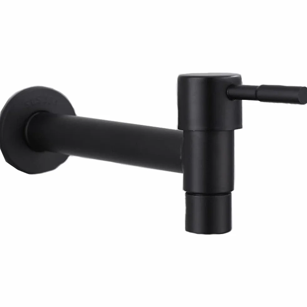 Grifo Exterior Acero Inoxidable Montado en la Pared para Jardín, Baño, Cocina (Negro)