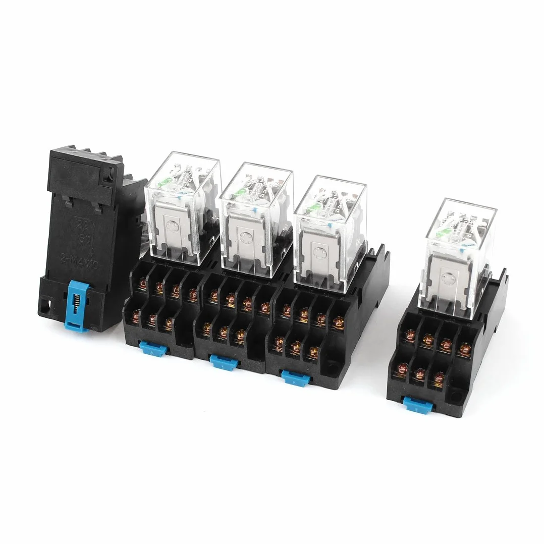sourcingmap® 5 pcs Relé de alimentación de Propósito General w Base del zócalo DC 24V de bobina de 14 pines 4PDT LED verde