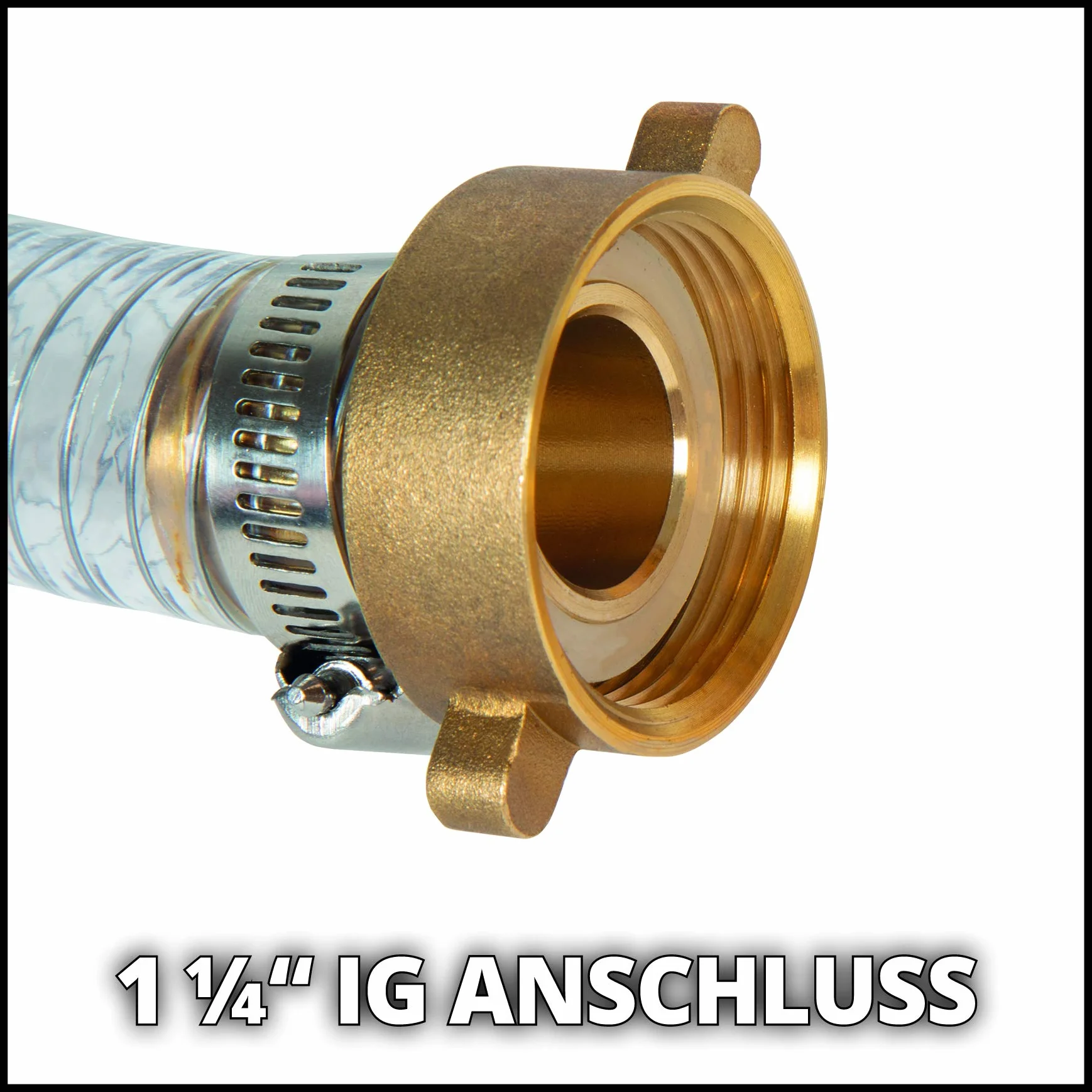 Manguera de succión Einhell original 4 m (Accesorio para bombas, longitud 4 m, conexión de latón 42 mm 1 1/4 pulg. rosca hembra, manguera reforzada con alambre de acero)