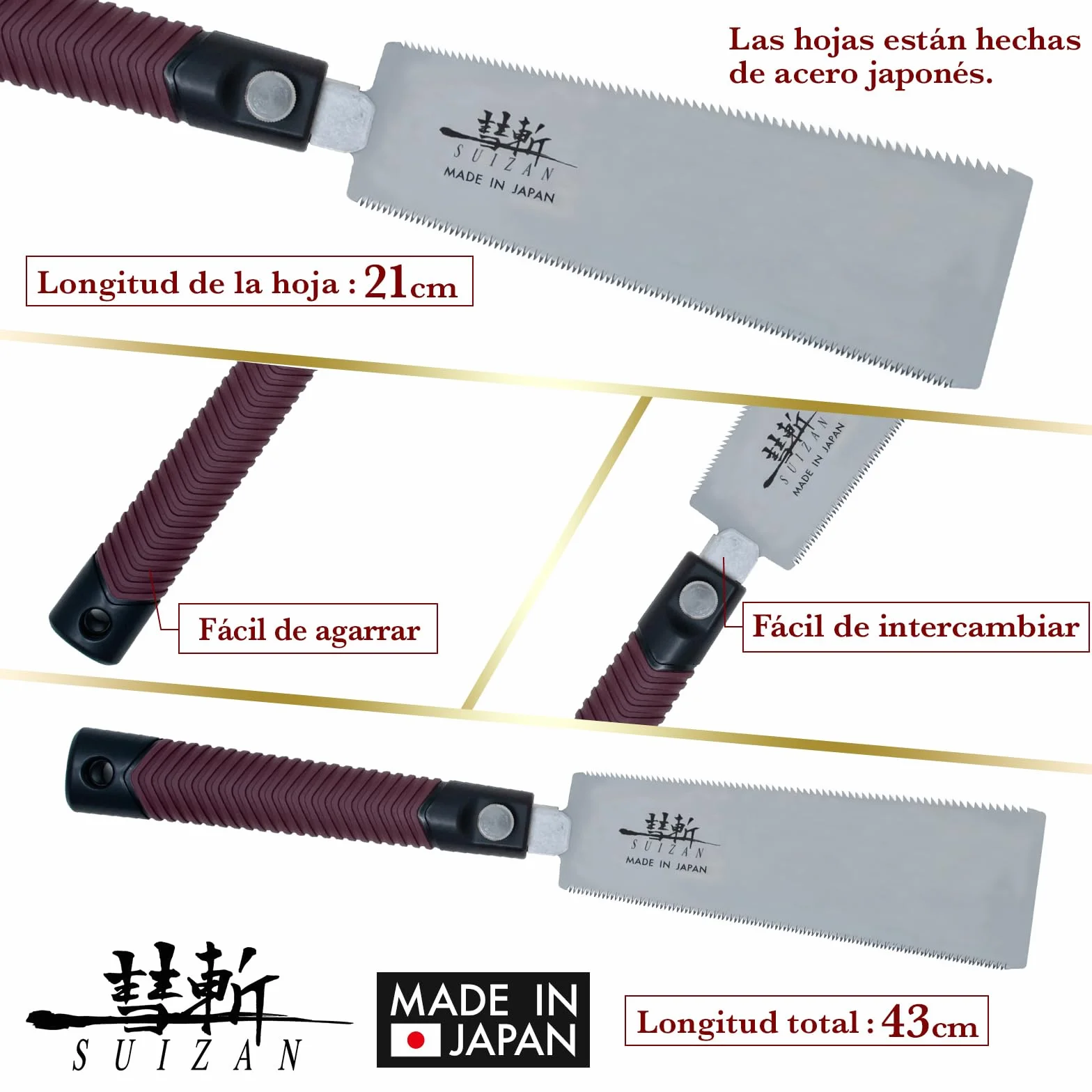 SUIZAN Ryoba Sierra japonesa de doble filo 210mm - Serrucho de mano profesional Herramientas carpinteria madera