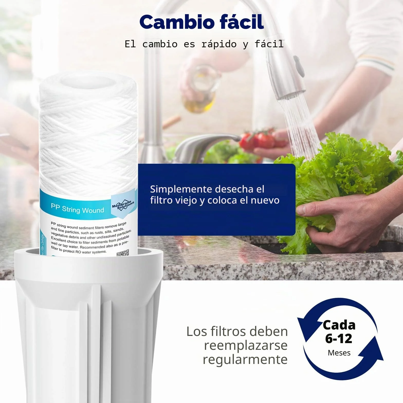 Membrane Solutions Cartucho 10" de Sedimentos 5 micras, Recambio de Filtros de Polipropileno Hilado, para Sistema Ósmosis Inversa y Sistema de Filtración de Toda la Casa, 10 x 2,5 pulgadas, 6 Pack