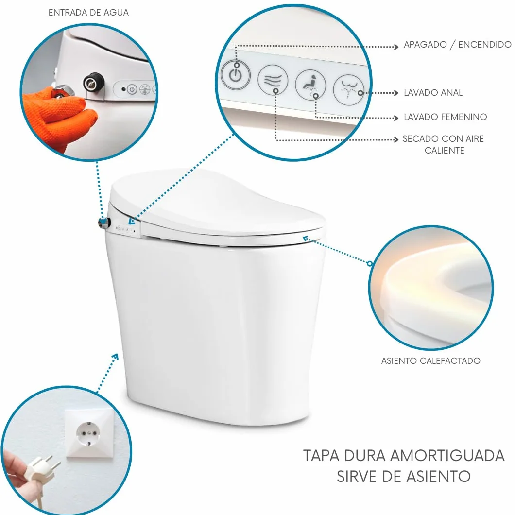 Nashi Yaiza Pro - wc Japonés | Inodoro inteligente | Diseño sin Cisterna, Sistema Fluxom | Descarga Auto | Luz de Cortesía | Asiento Calefactable, Agua Caliente y Secado | smart toilet