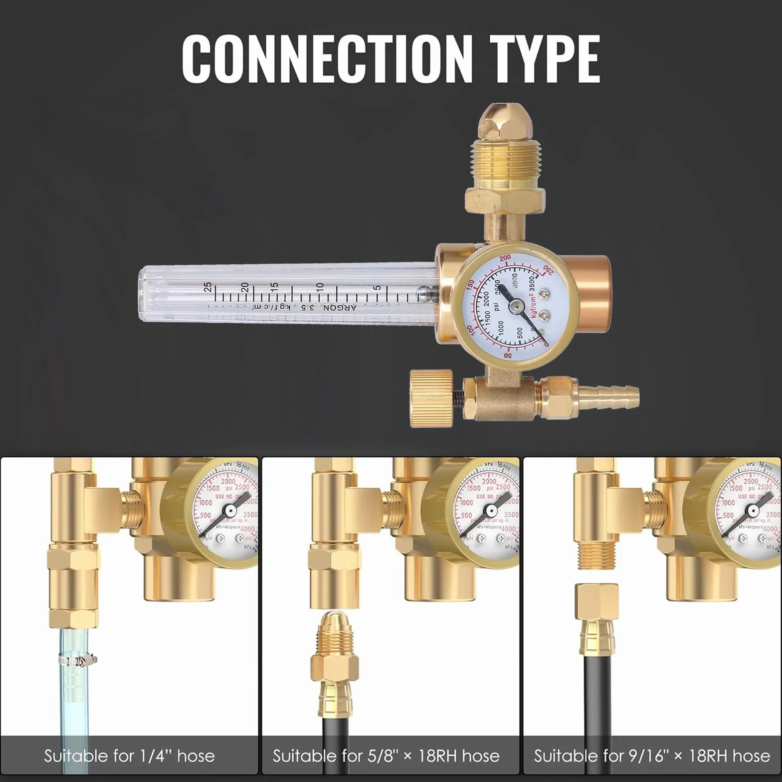 Regulador Gas Argón CO2, Reductor De PresióN Para Gas De Protección Argon/CO2 Con Medidor De Flujo, 0-3500 PSI, 0-25LPM, Cga580 Entrada, Regulador Para Gas De Soldadura MIG y TIG