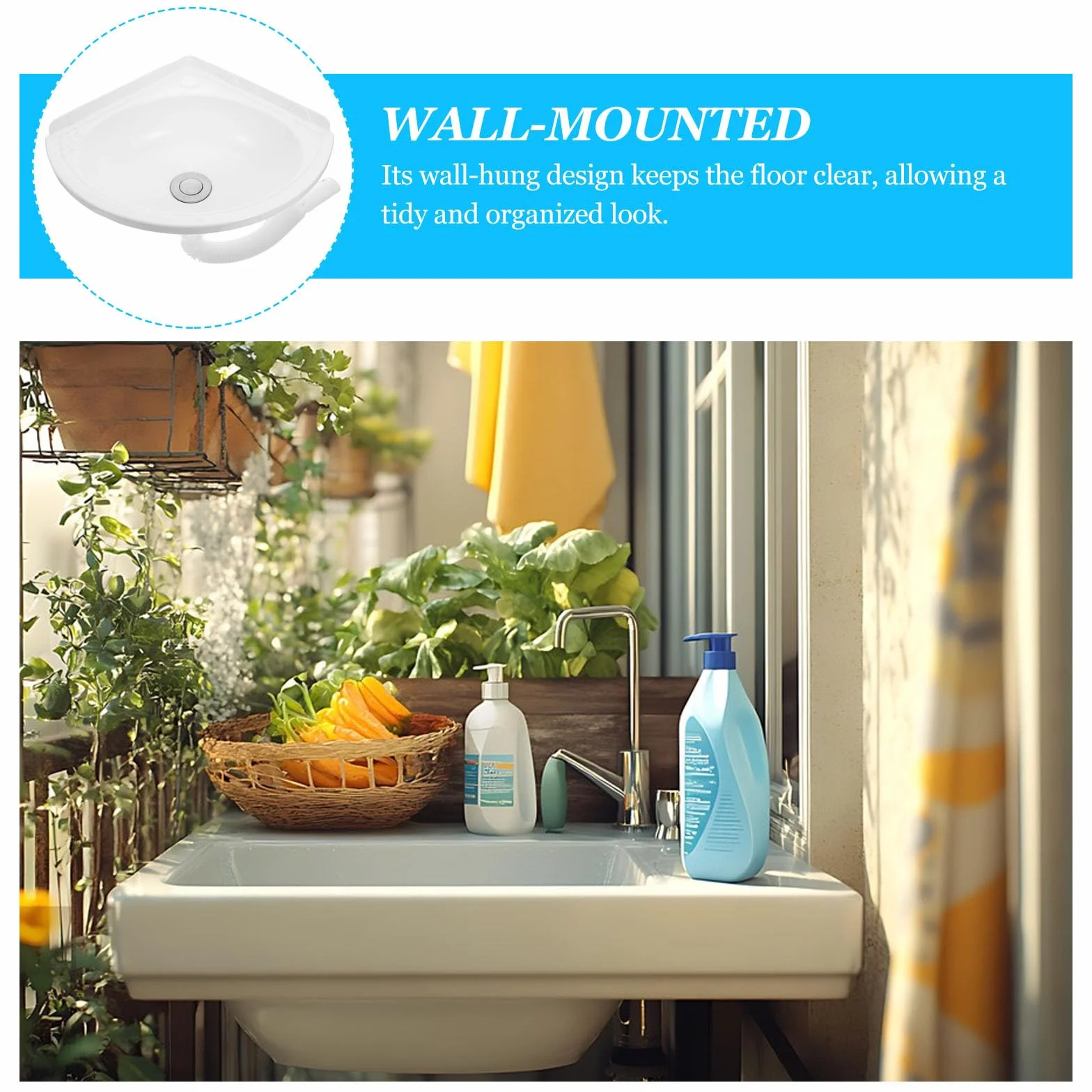 Uonlytech Lavabo De Esquina De Pared Lavabo Para Baño Pequeño Para Baños Compactos y Montaje Pared