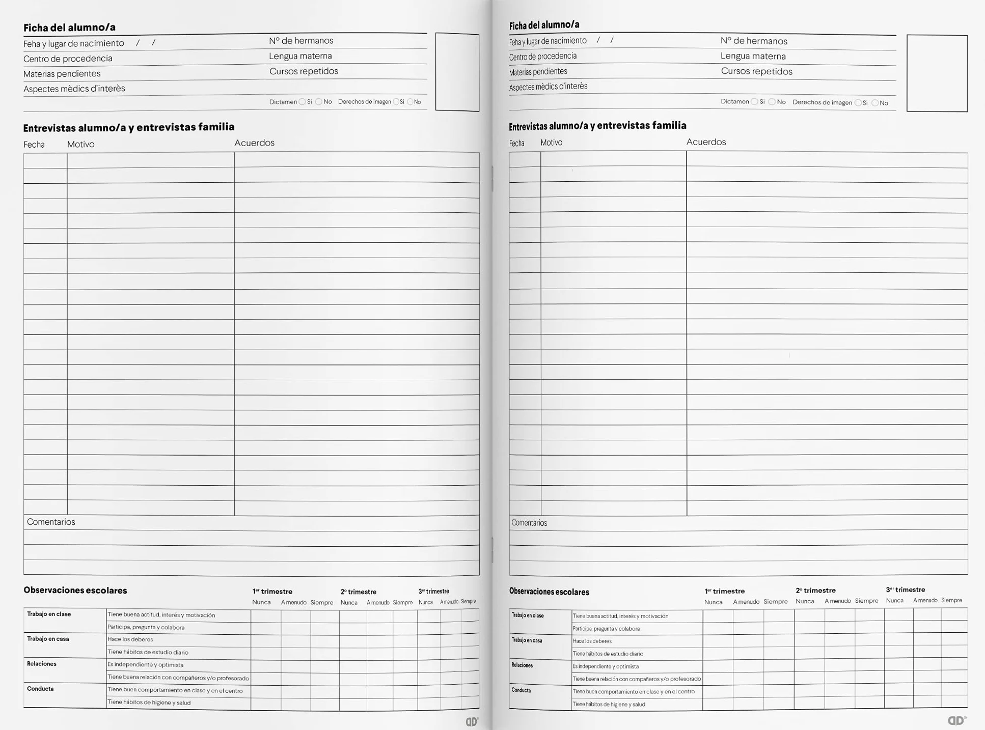 ADDITIO - Cuaderno de Tutoría para el profesorado | Seguimiento del alumnado | Registro de asistencia por meses | Tamaño A4 | Español | Azul