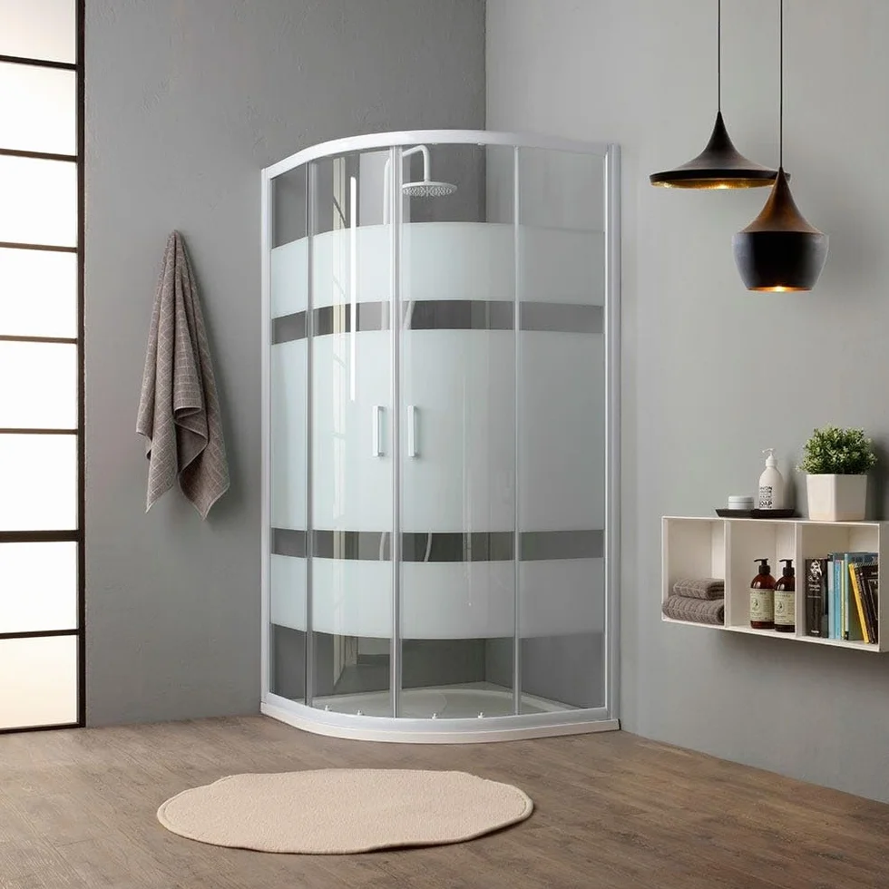 Kiamami Valentina - Mampara de ducha curva 90x90 cm 4 mm cristal blanco serigrafiado | Venere