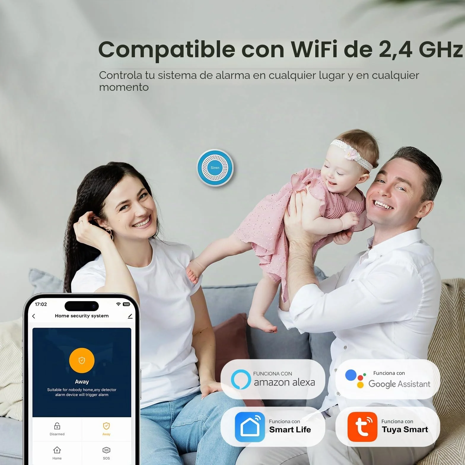 Alarma para Casa, WiFi Sistema de Alarma para Casa, Antirrobo Inalámbrico con 1 Sensores para Puertas y Ventanas, 1 Detectores de Movimiento y 2 Controles Remotos, Compatible con Alexa