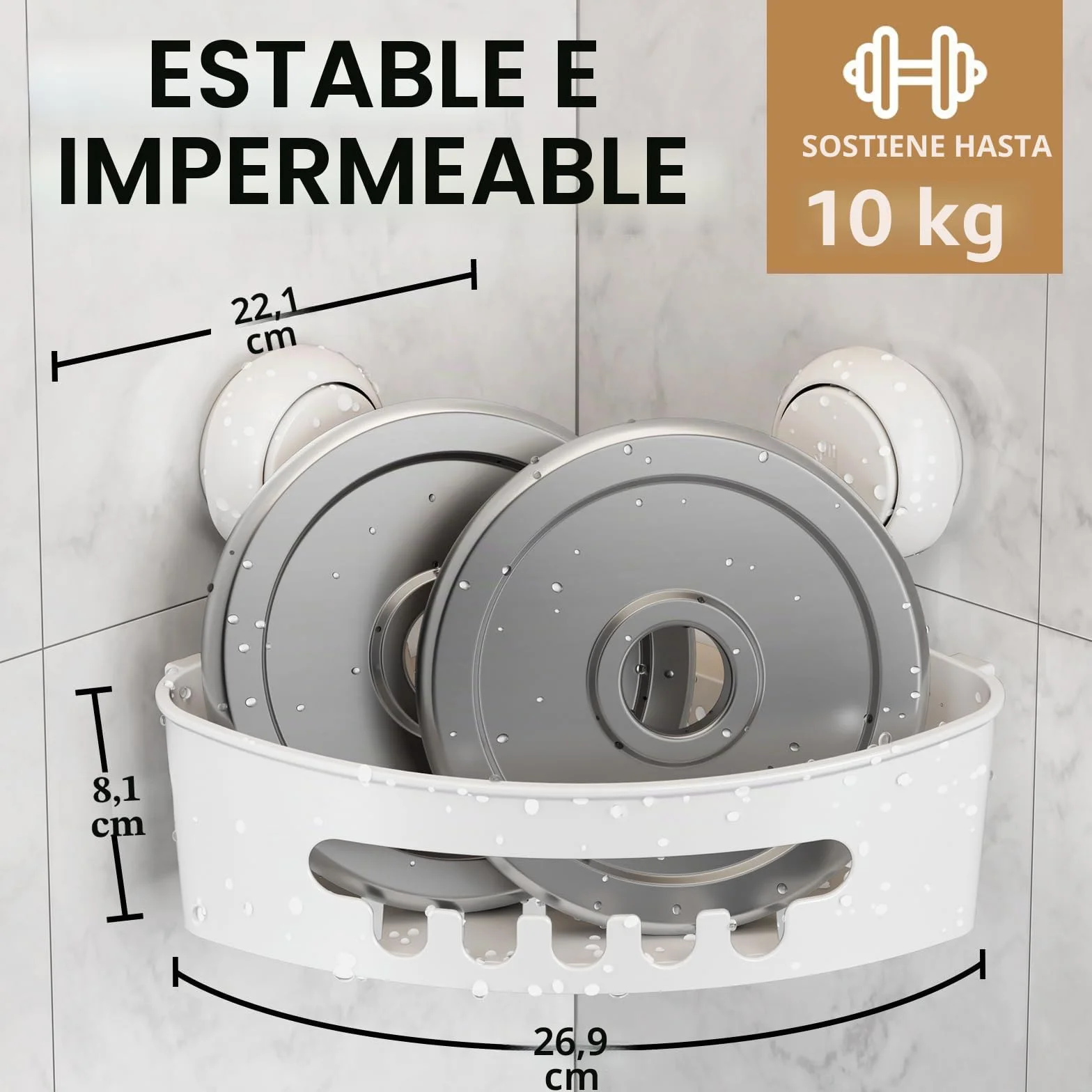 LEVERLOC Ventosas de Vacío Estantería de Ducha sin Taladrar Estantería de Esquina para Baño y Cocina Extraíble MAX Hold 10KG Estanteria Baño Ducha Rinconera Impermeable Estante Ducha, 2 Unidades