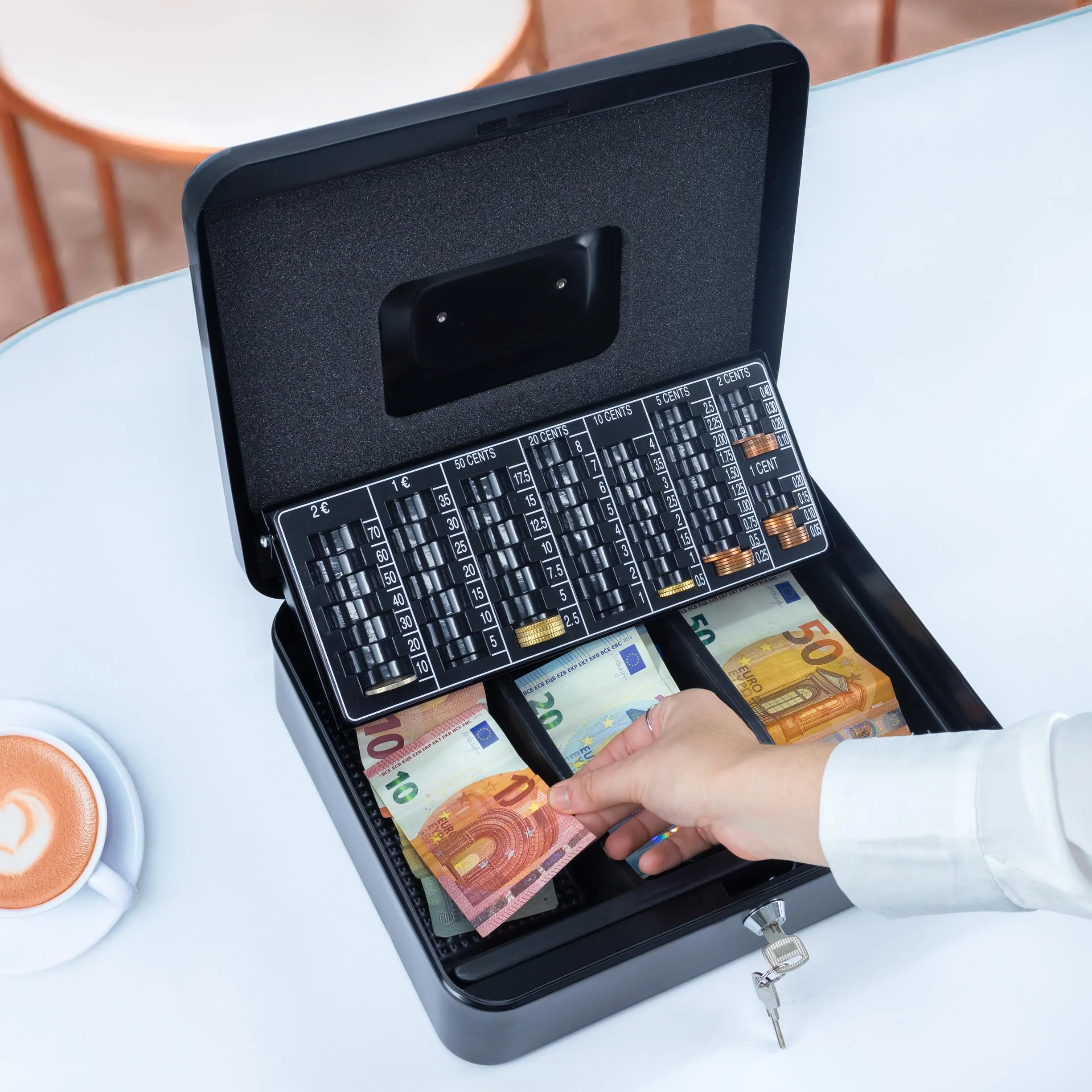 iggual Caja de Efectivo con 2 Llaves, Bandeja Organizador, Negro