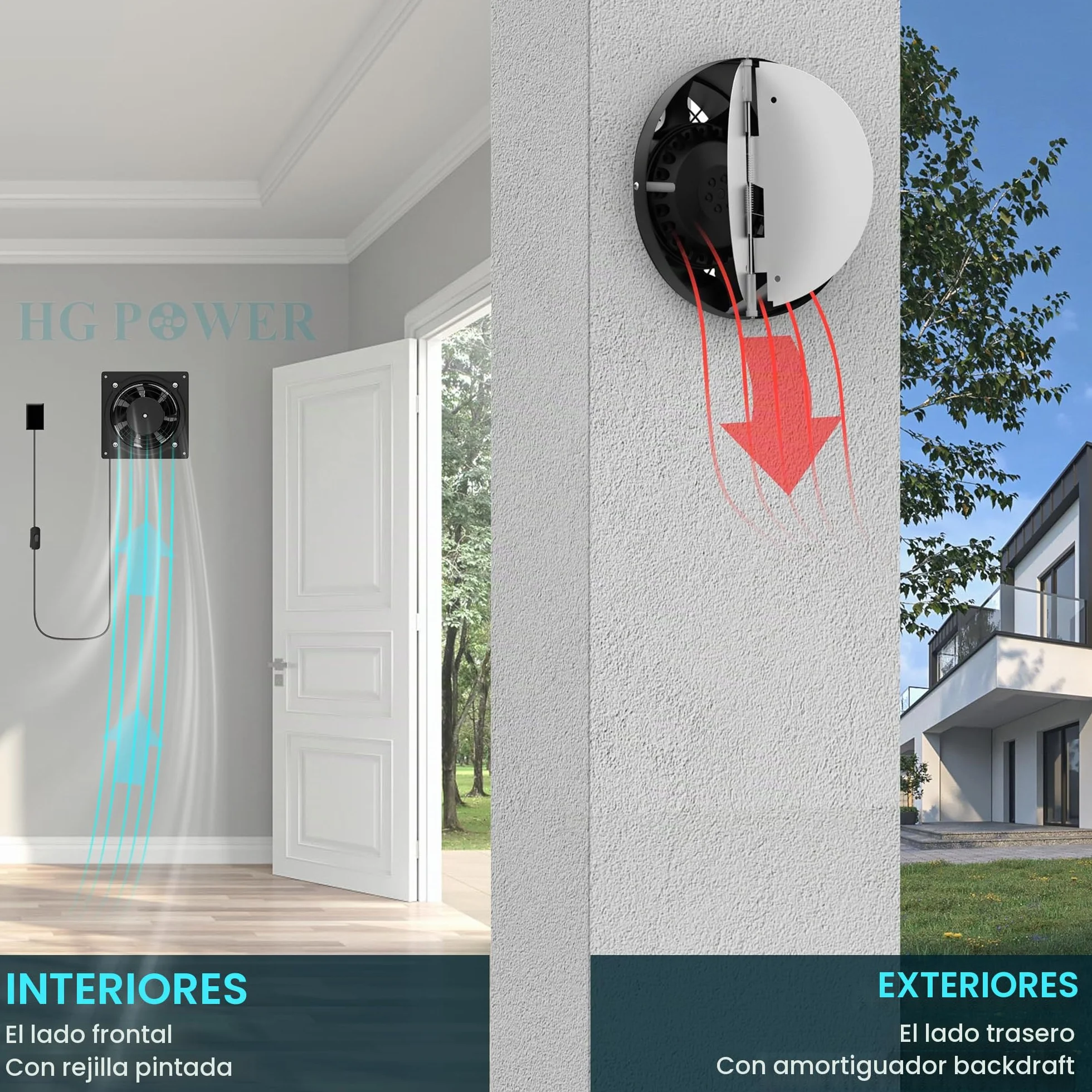 Extractor de aire 150mm HG Power Baño Silencioso Clapeta Antirretorno Regulador Velocidad Negro