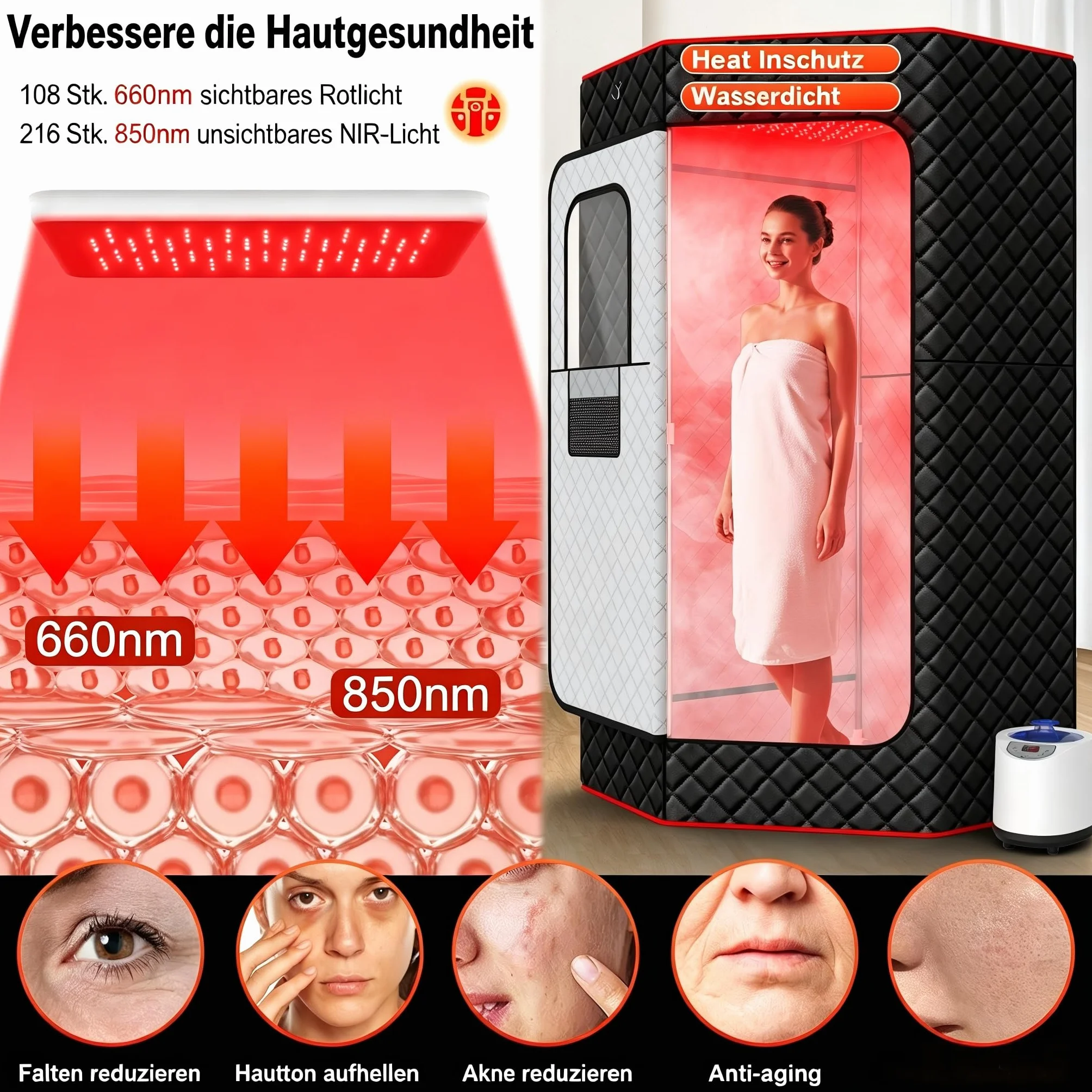 I-THERA-U Sauna de infrarrojos para el hogar - Sauna portátil de vapor de 660 y 850 nm sauna de vapor de cuerpo entero con 3L 1200 W generador de vapor baño de vapor, 15 niveles de calor, silla, mando