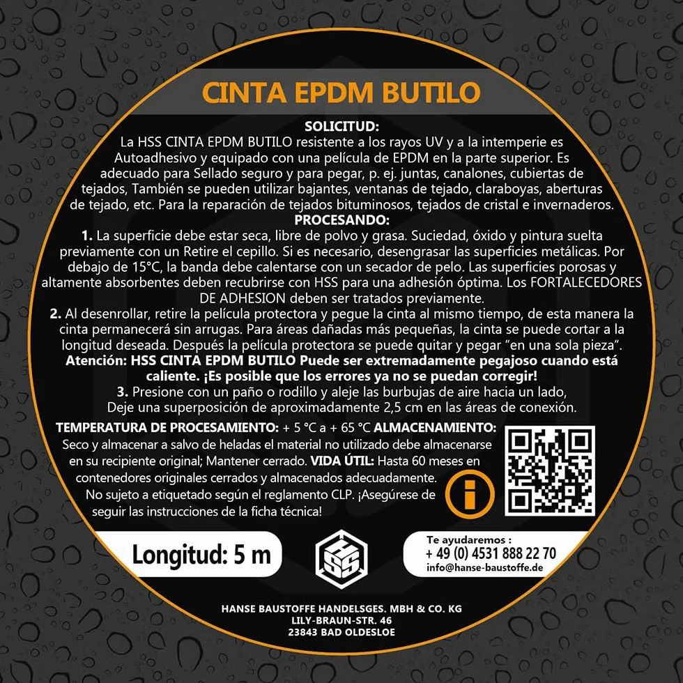 HSS Cinta de Butilo EPDM reforzada con tejido (10cm x 5m), cinta impermeable, cinta de sellado de alta calidad, cinta de butilo, resistente al envejecimiento, a la corrosión y a los rayos UV