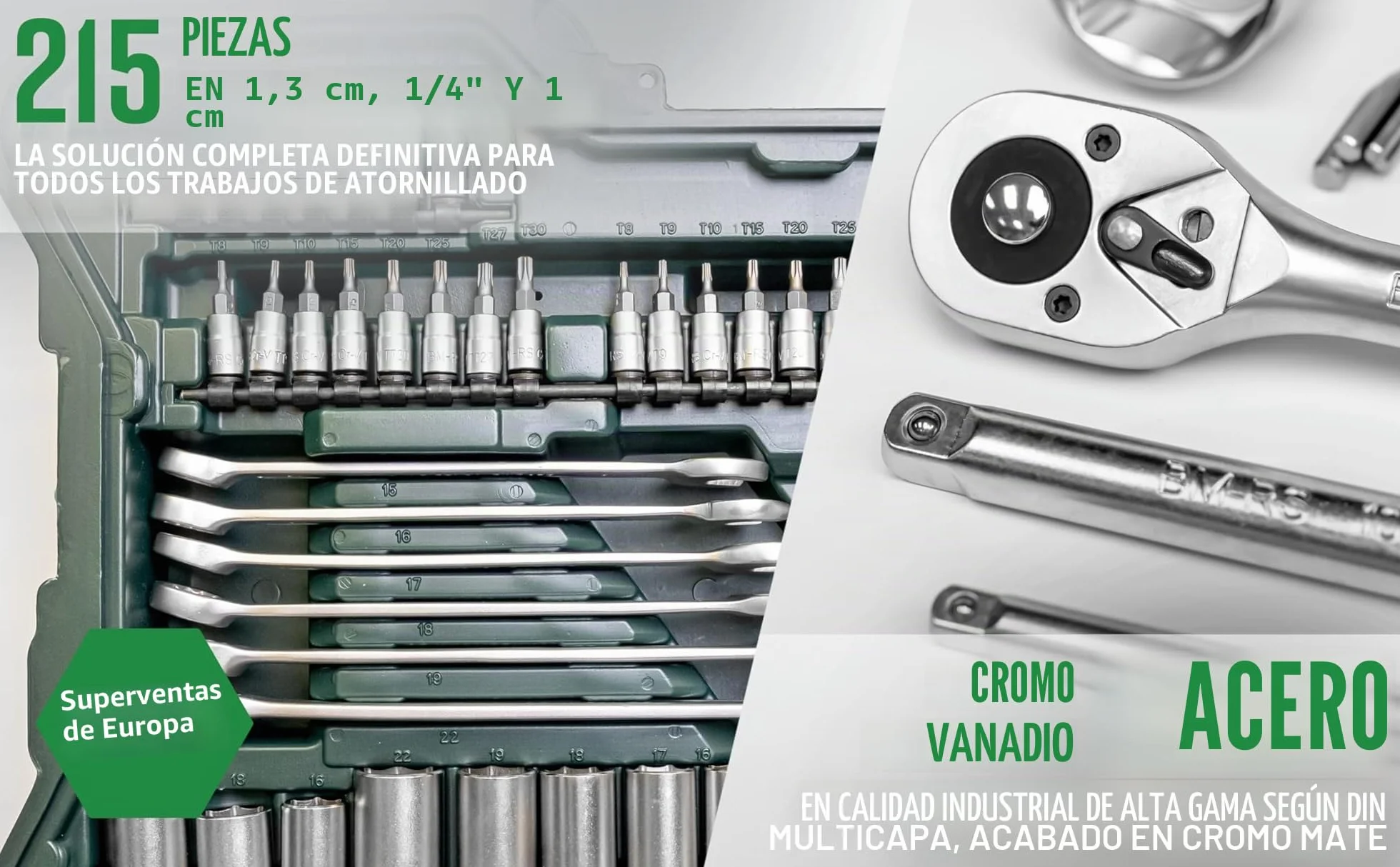 Mannesmann M98430 (6/7) Juego de llaves Vaso, Verde Mannesmann,6 cm