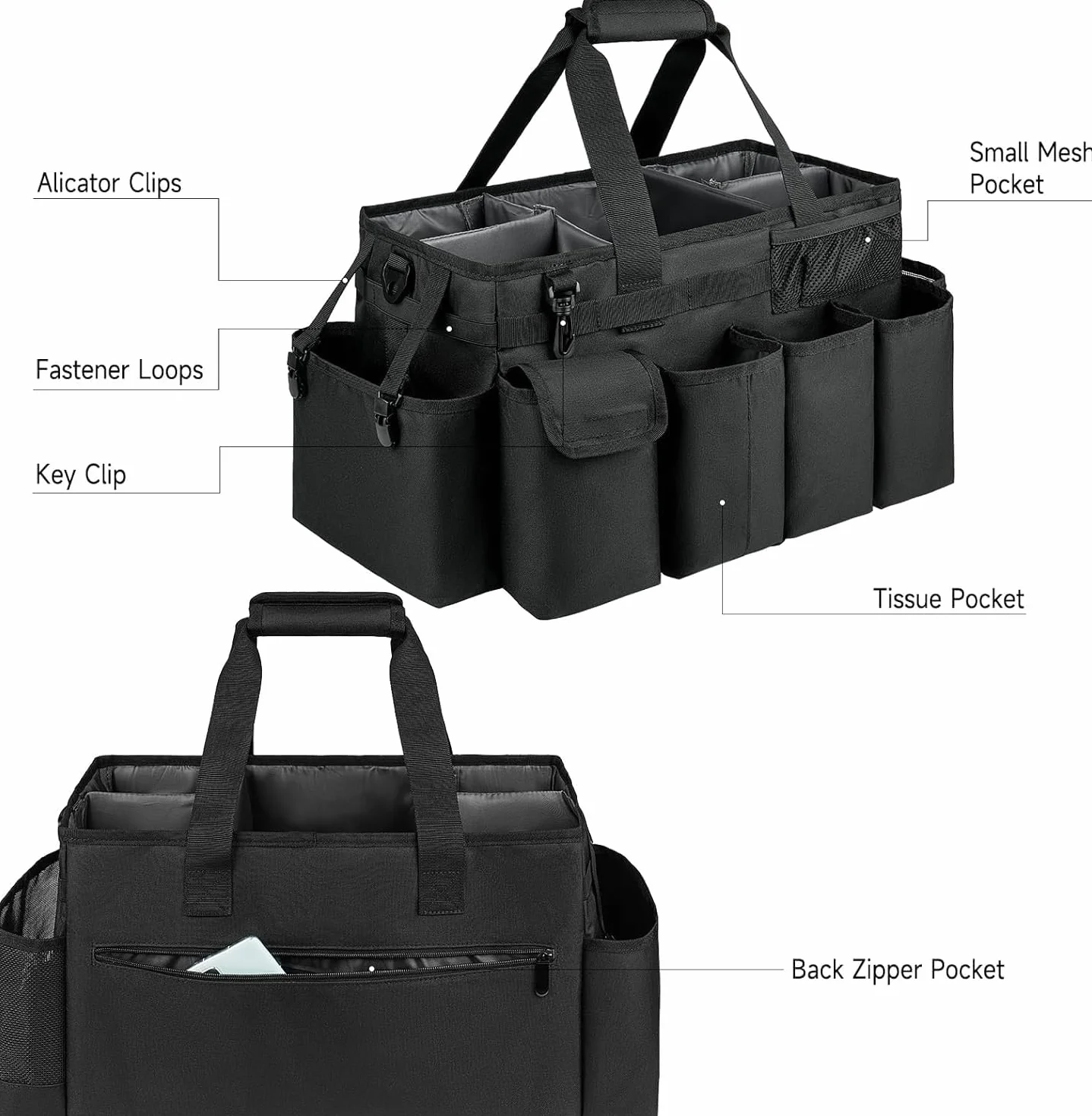 Bolsa de limpieza XL, organizador de suministros de limpieza extra grande con asa para amas de casa, color negro