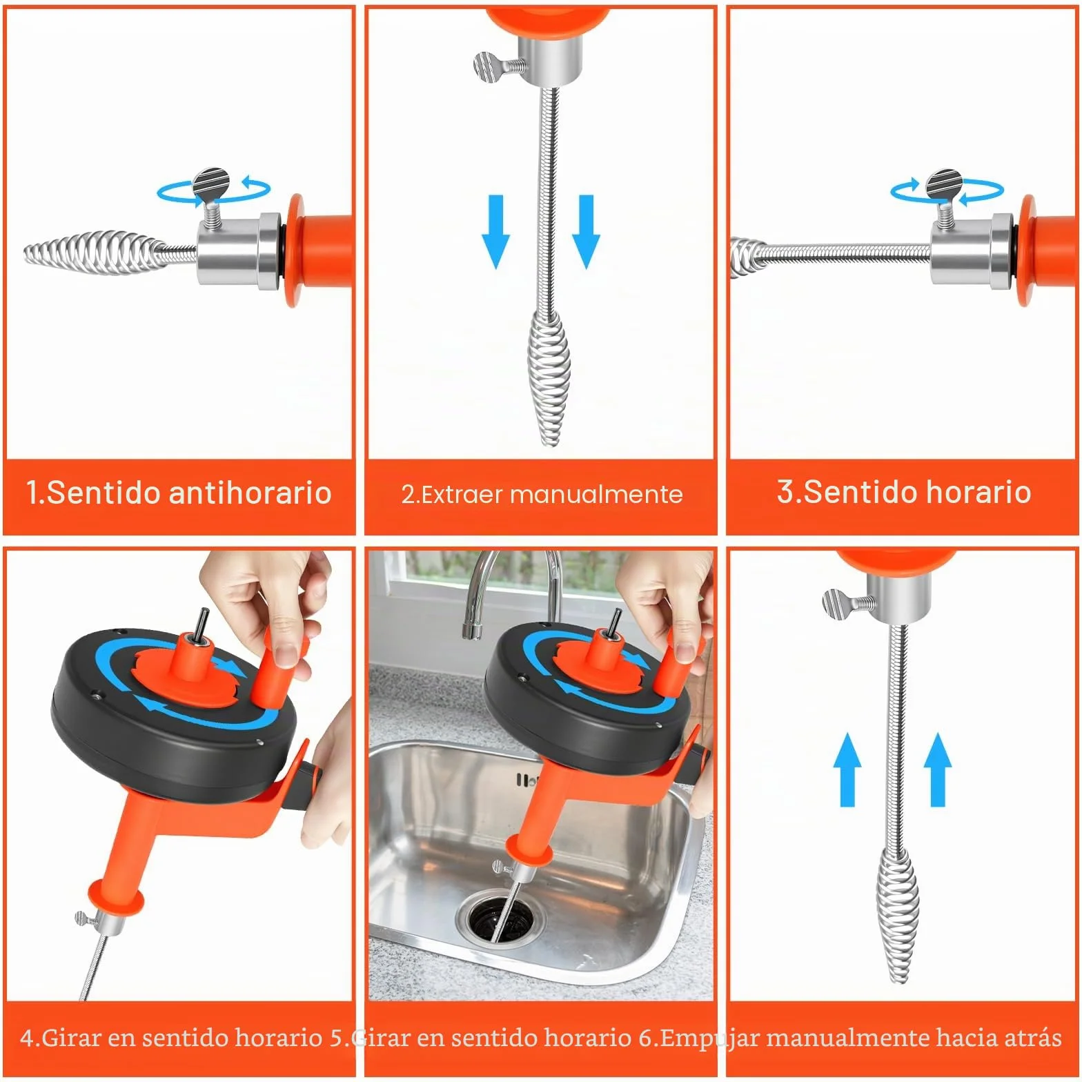 SOARFLY Desatascador Tuberías Profesional 10 m, Espiral Desatascador con Accesorio para Taladro, Manual & Eléctrico, para Fregadero, Baño y Cocina