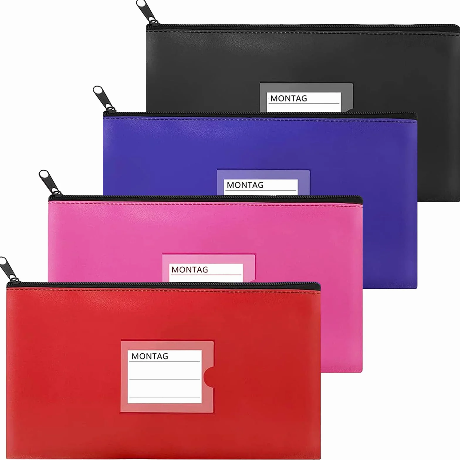 Bolsa para Guardar Dinero de PU Cuero Impermeable con Cremallera 27x15cm, 4 Piezas