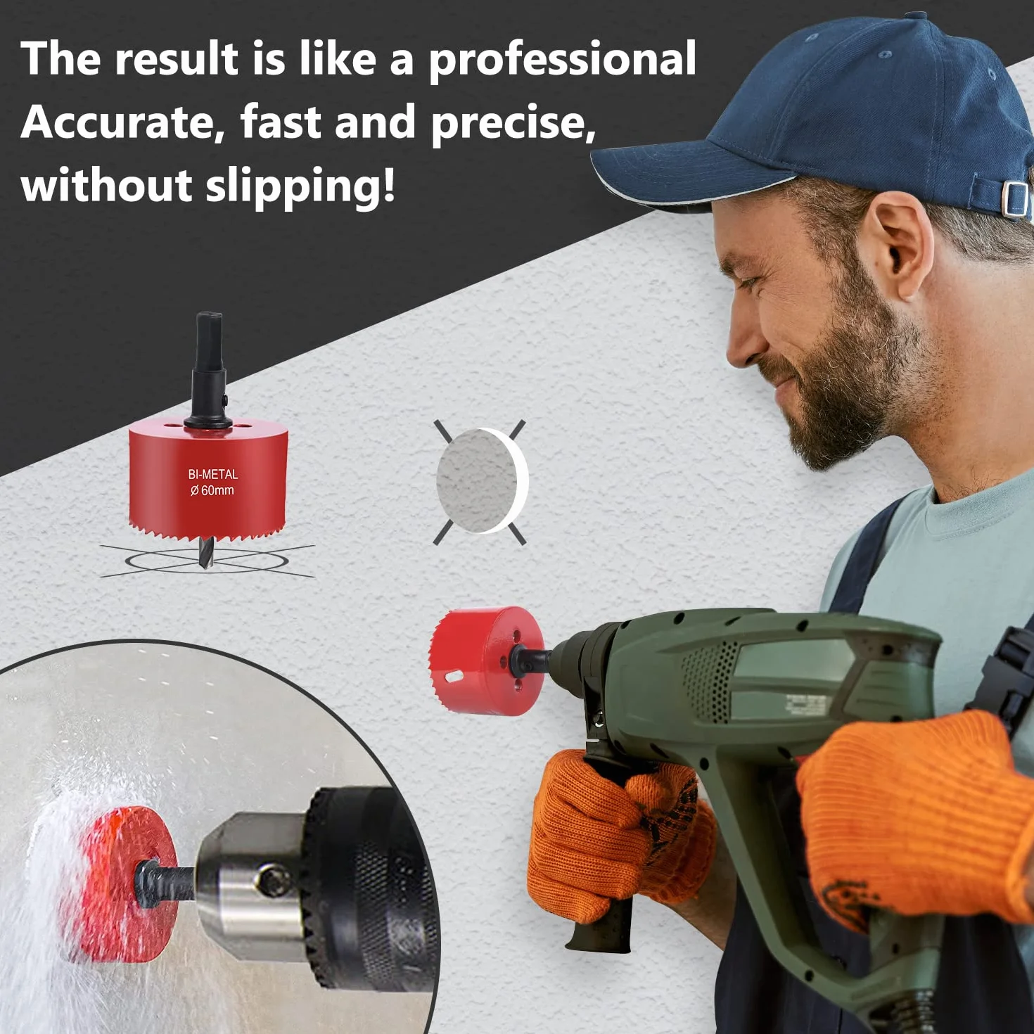 Flintronic Sierra de Corona Bimetálica de 60mm, Sierra de Corona 60mm Diámetro, Broca Perforadora para Madera y Metal, con Adaptador y Broca Piloto, para Aluminio, Aluminio, Hierro, Tubo de Plástico