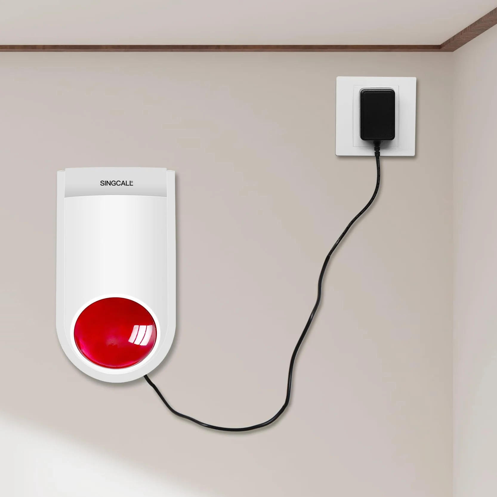 SINGCALL Sistemas de Alarma inalámbricos Sirena Exterior inalámbrica Alarma antirrobo con luz estroboscópica roja de Alerta SOS para Tienda Hogar Hotel Joyería Seguridad, 1 Sirena 2 Botones remotos