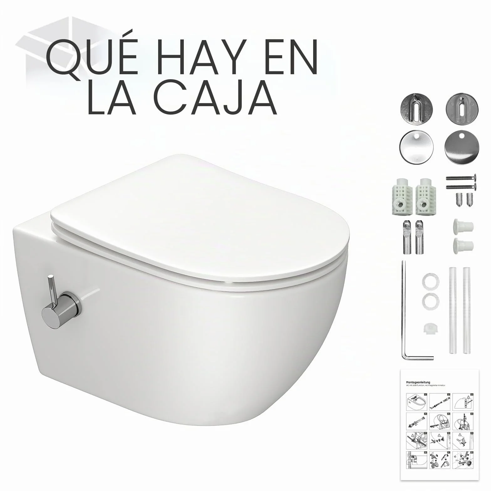 Inodoro de ducha con boquilla integrada, inodoro colgante con función de bidé, inodoro Taharet con nanorevestimiento, inodoro con ducha con grifo, asiento de inodoro con cierre automático, 53×36×35 cm