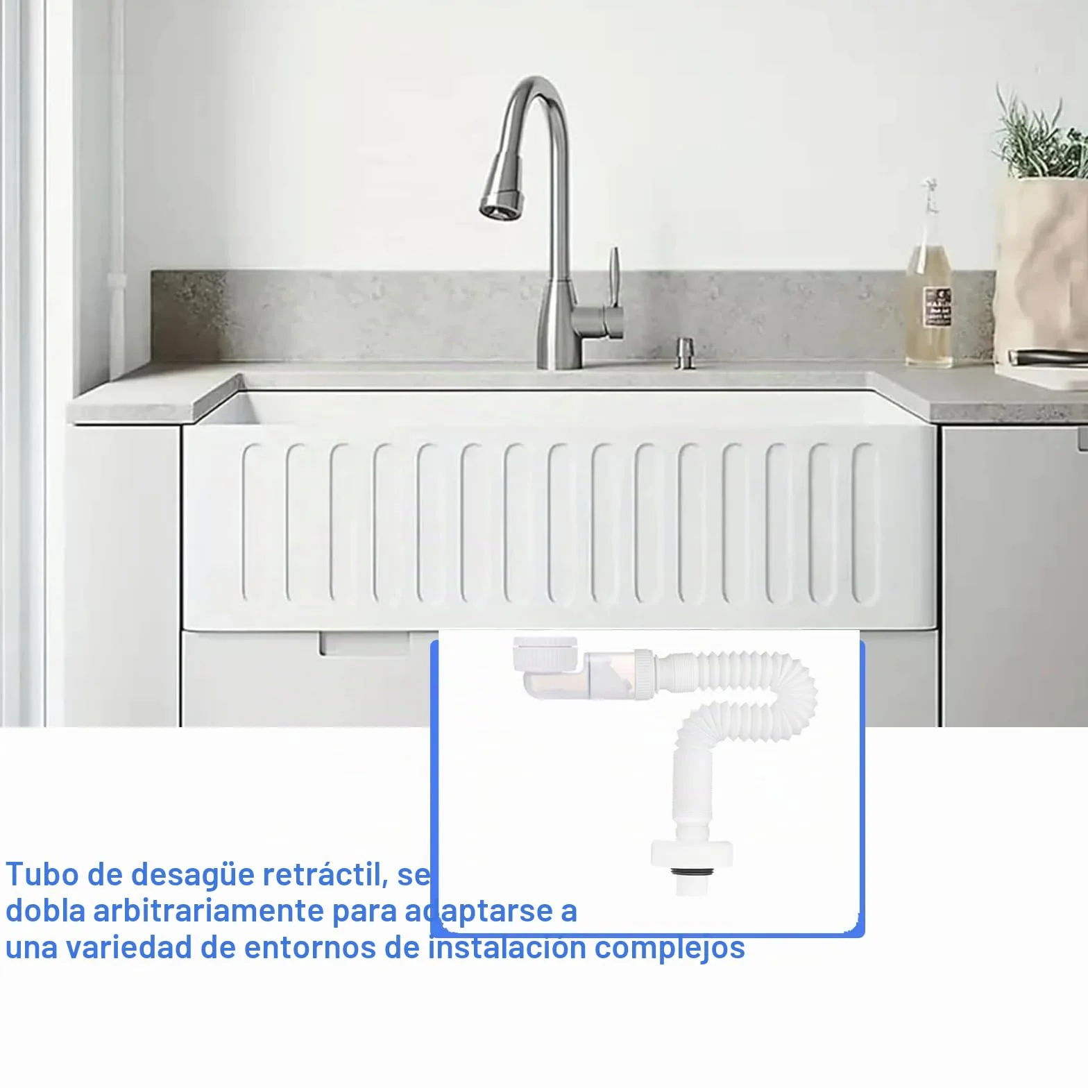 Sifón Flexible 1 1/4 Pulgadas Antiolor Desagüe Fregadero Extensible 380-930mm para Baño y Cocina