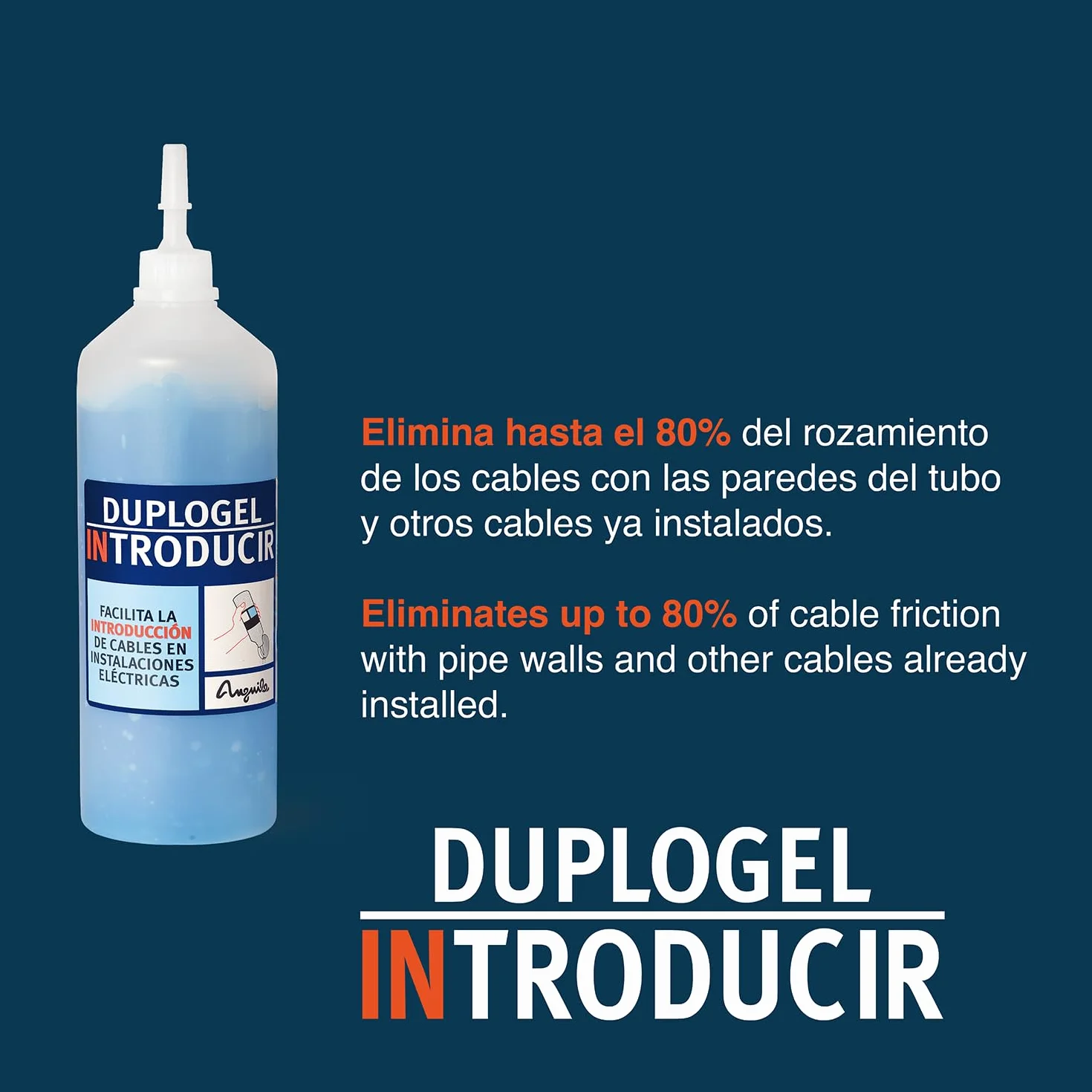 Anguila | Duplogel Introducir | Gel Lubricante | Base de Agua | 500cc | Instalación de Cables