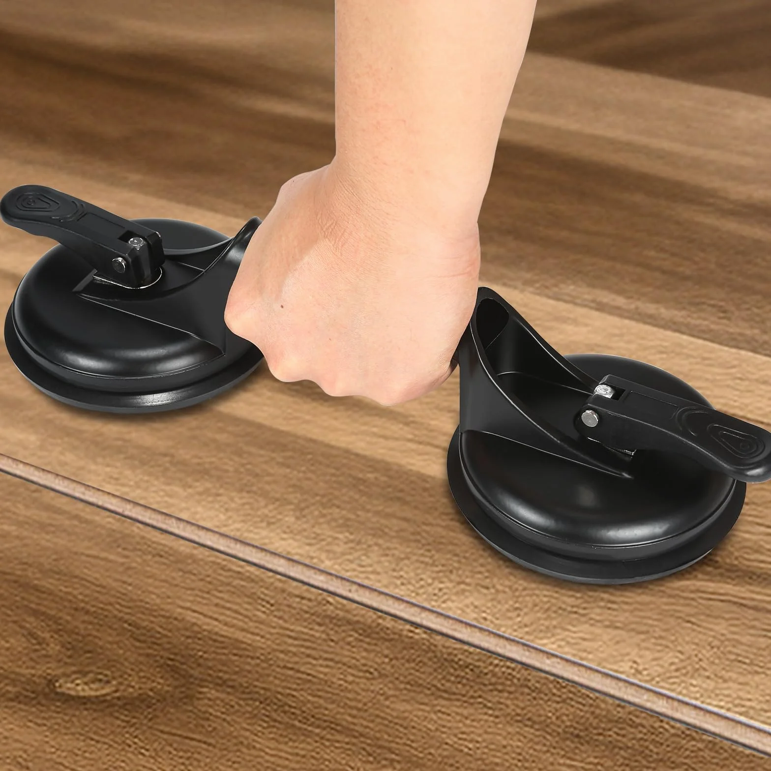 Fijador de huecos de piso para herramienta de reparación de huecos de suelo laminado, incluye ventosa de aluminio resistente y mazo de goma con mango de fibra de vidrio (no se puede utilizar en suelos