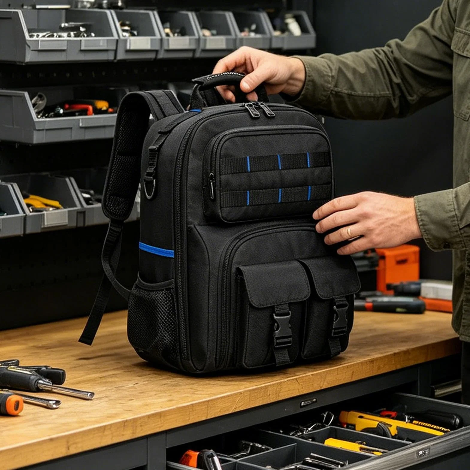 Mochila Para Herramientas De Electricista | Organizador De Almacenamiento De Fondo Duro, Con Múltiples Bolsillos, Mochila Resistente, Bolsas De Herramientas, Para Técnico, Electricista