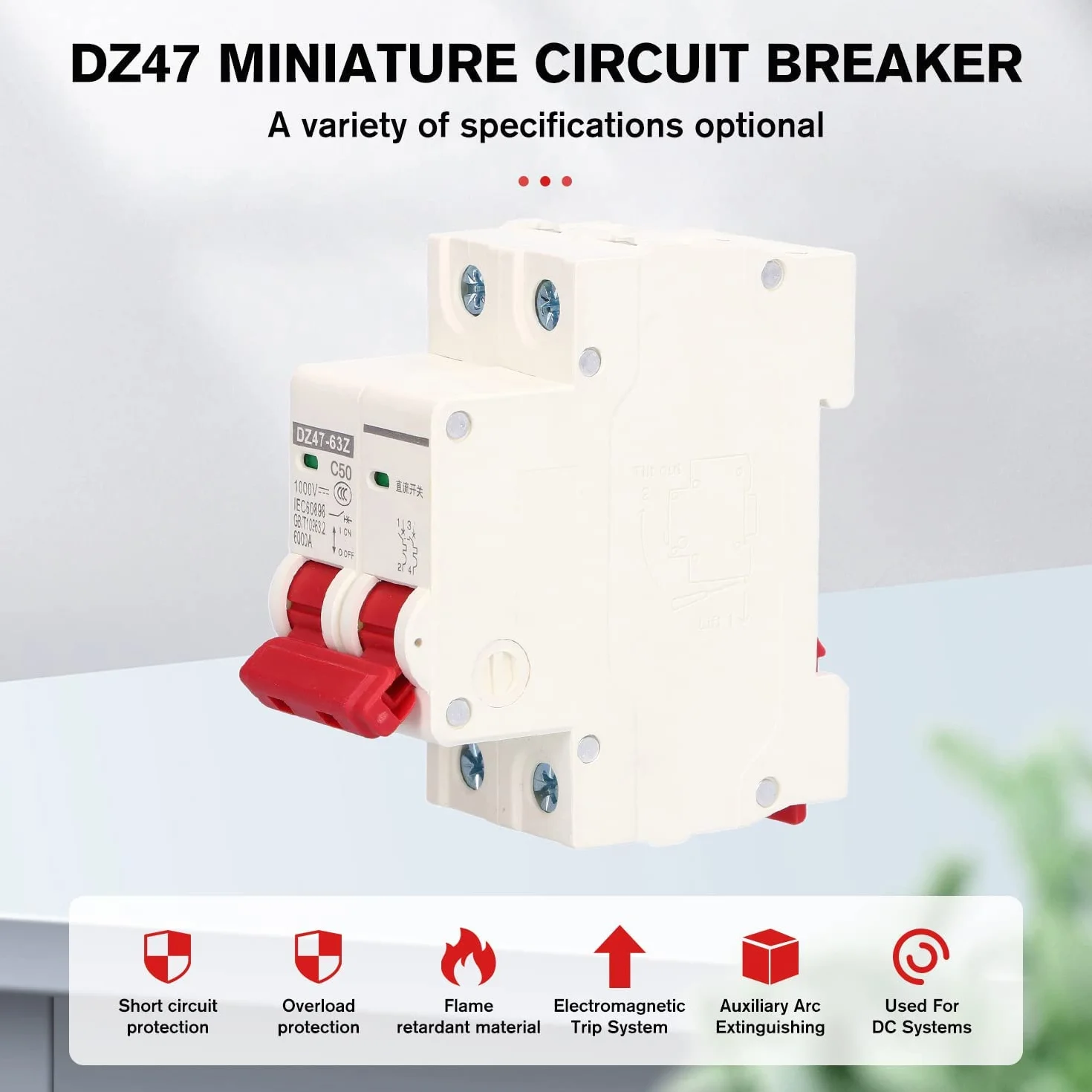 4 Uds DC 1000V Disyuntor, 20A 2P Interruptor Automático Miniatura, Montaje Carril DIN de 35mm de Disyuntores Protección Contra Sobrecargas Interruptor Aire Seguridad para Iluminación