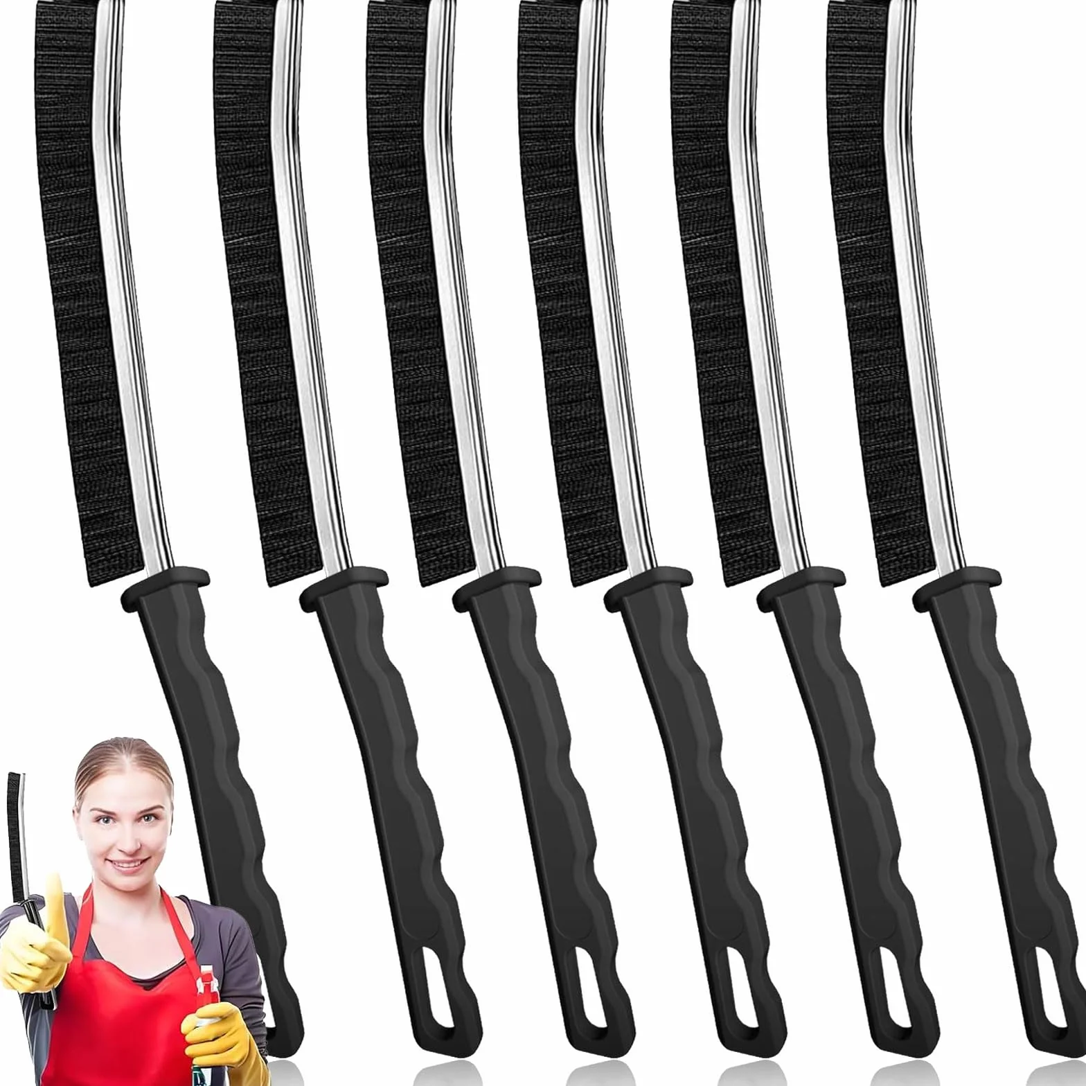 Cepillo de limpieza para grietas, herramienta multifuncional de limpieza de huecos, cepillo de limpieza de baño, cepillo limpiador de lechada, cepillo de limpieza de cerdas duras, 6 unidades