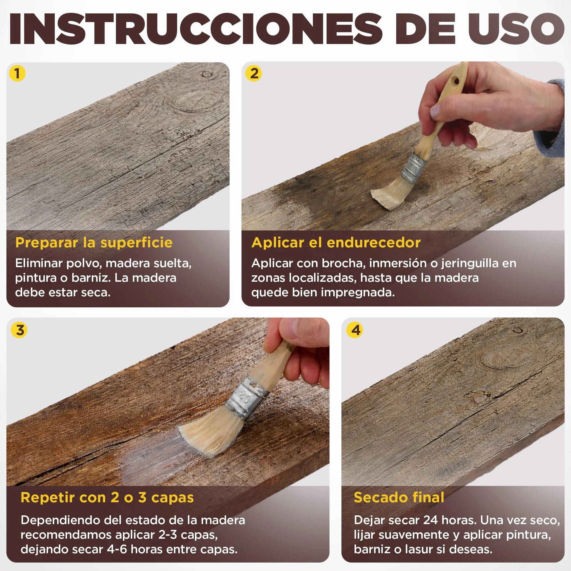Endurecedor de Madera 5L de Alta Penetración | Consolida & Refuerza Madera Blanda, Carcomida o Deteriorada | Interior y Exterior