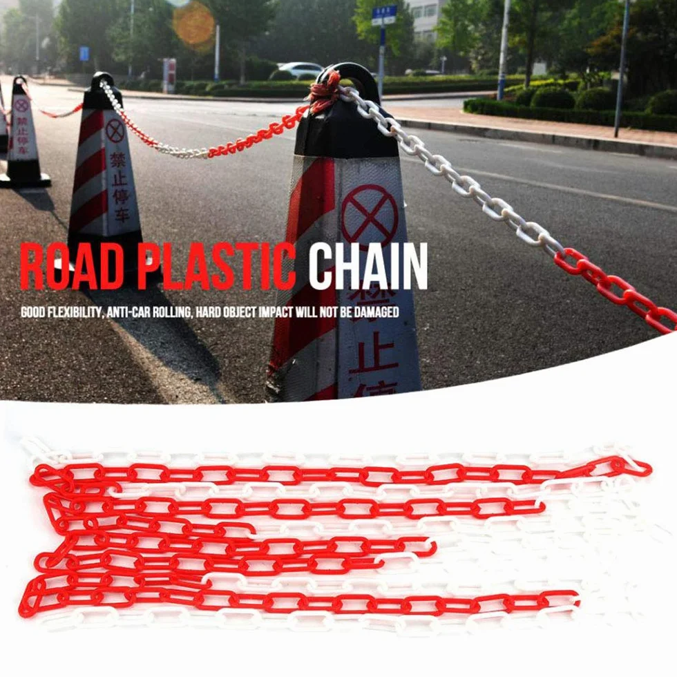 Cadena de barrera de plástico para aparcamiento, barrera de plástico, cadena de peligro, negro/rojo/blanco/amarillo, 5M/8M/10M (10mm* 10M, negro)