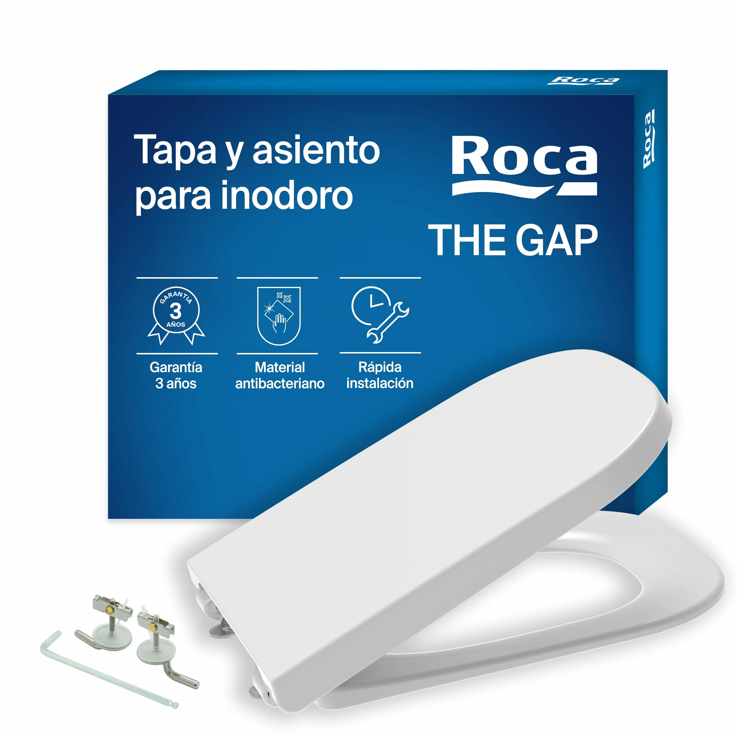 Roca The Gap - Tapa y asiento de Supralit para inodoro de tanque bajo, tapadera de WC original con ajuste perfecto, recambio de tapa de váter resistente, blanco, A80147000B