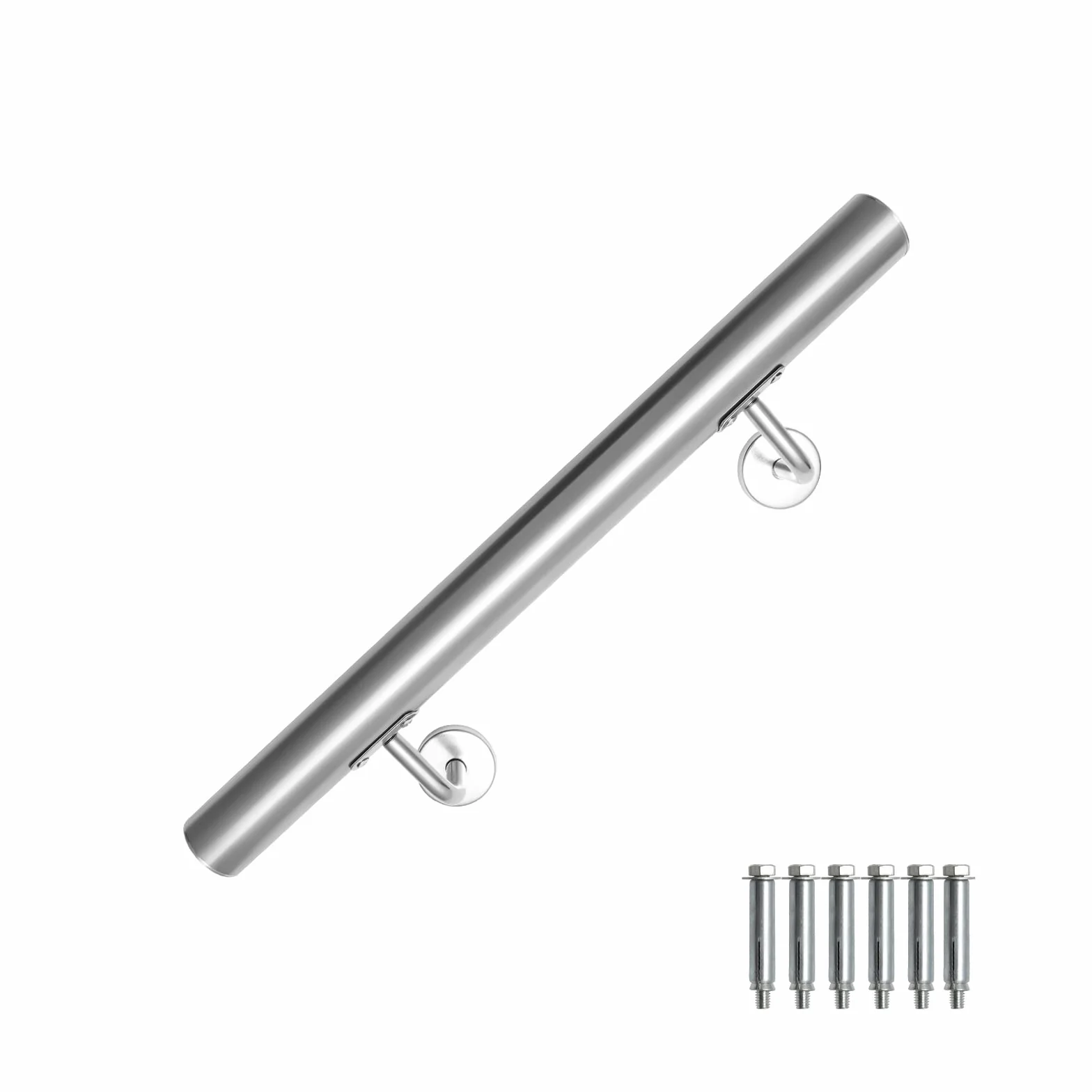 Gimisgu Pasamanos de acero inoxidable, pasamanos para escaleras, pasamanos de pared, escaleras para interiores y exteriores, barra con soporte y tapas, diámetro de 42 mm, longitud: 50 cm