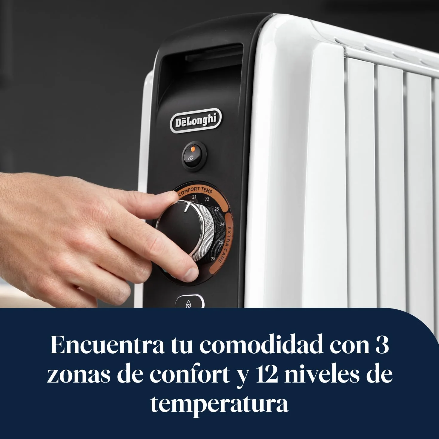 De'Longhi Dragon EasyTronic – Radiador de Aceite para Estancias hasta 75 m³, Calefactor Eléctrico con Termostato de Seguridad, 10 Aletas, Calefacción con 12 Niveles, Portátil, 2500W, Blanco (TRD51025)