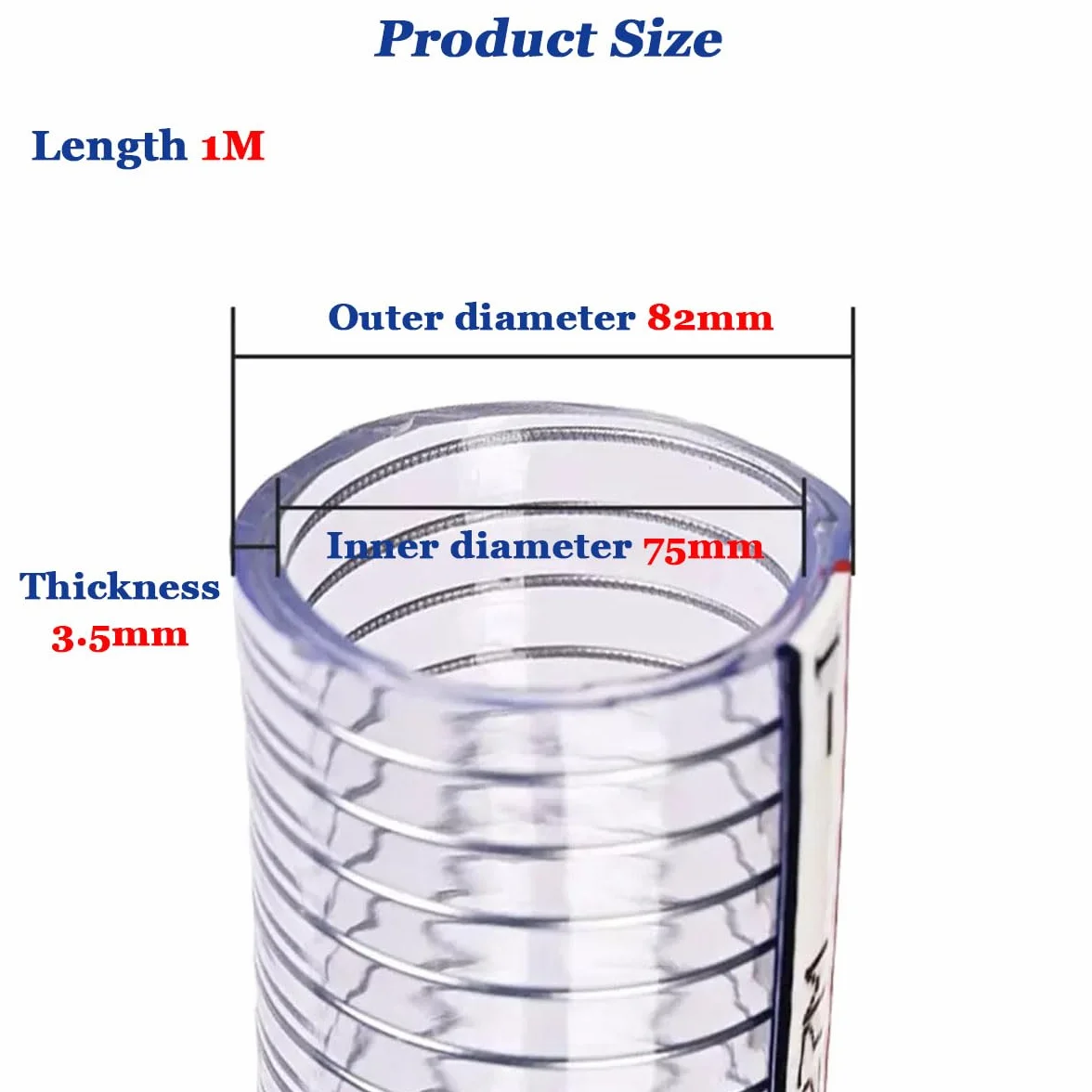 Tubo De PVC Transparente Manguera De Alambre De Acero Transparente, Tubo De Plástico De 1M, Tubo De Agua Flexible,75mm x 3.5mm