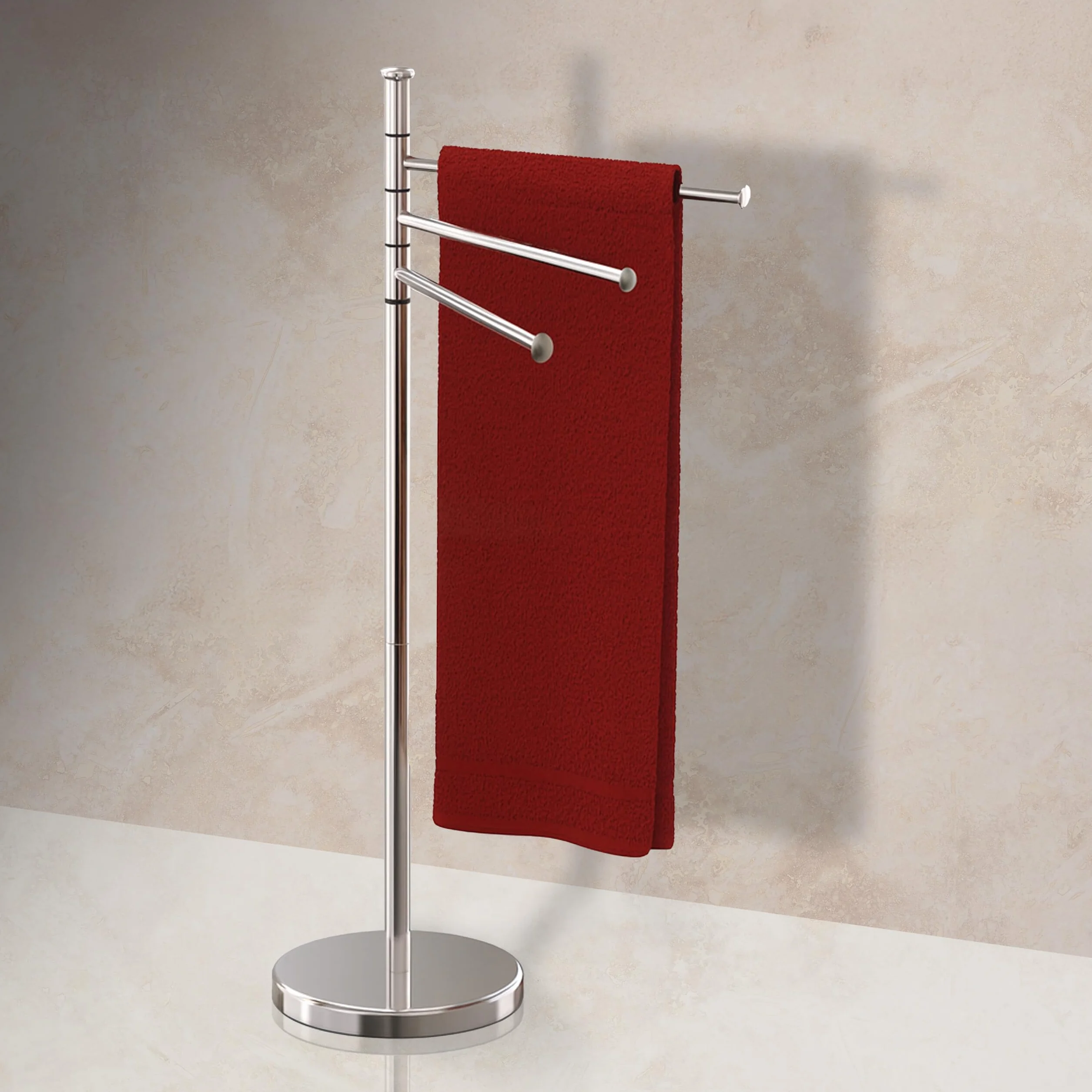 Relaxdays Toallero de Pie, 3 Brazos Giratorios, 85,5x42x22 cm, Soporte Toallas, Acero Inoxidable, Baño, Color a Elegir