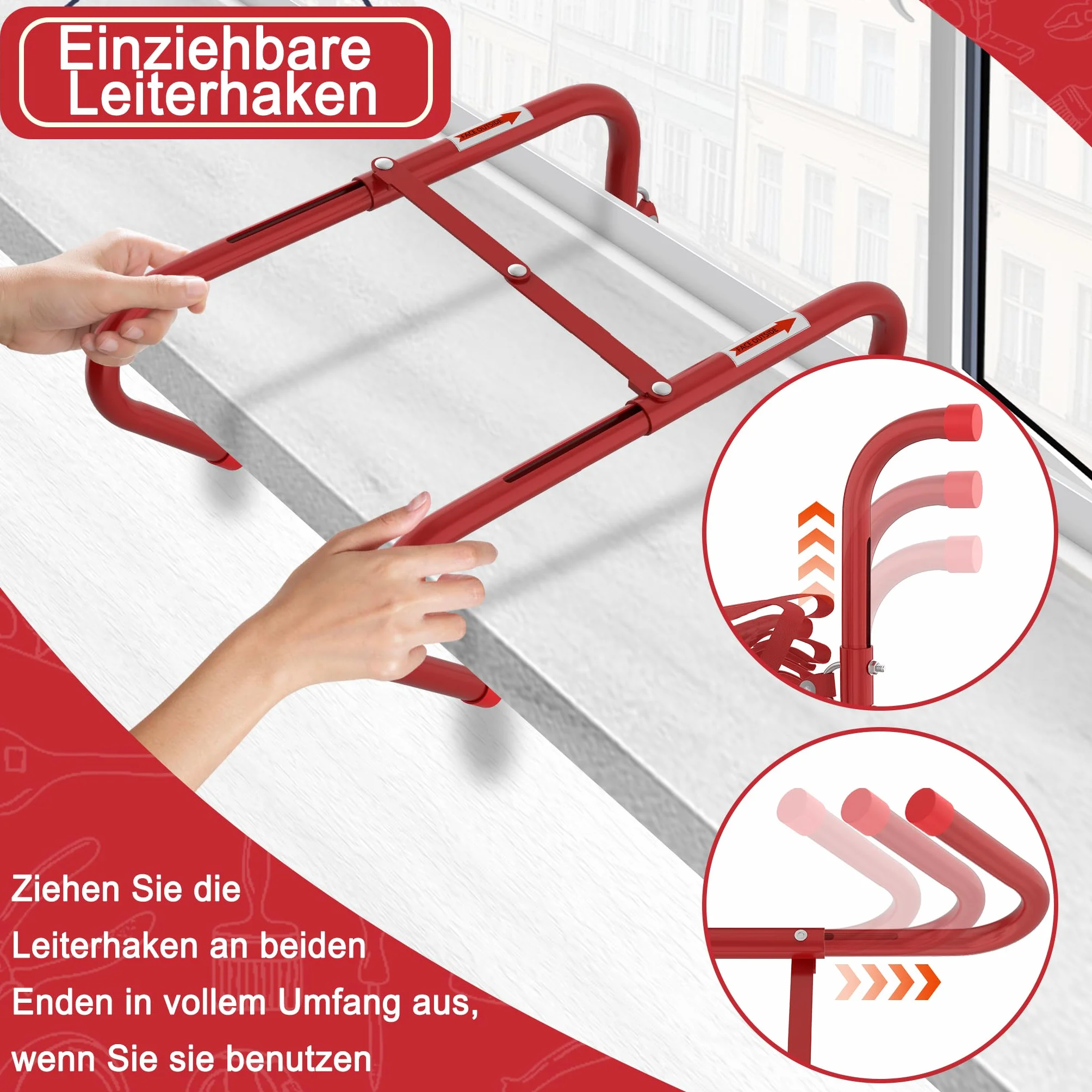 UISEBRT Escalera de emergencia ignífuga, escalera de seguridad, escalera de cuerda retráctil, adecuada para edificios de 4 pisos, balcón, ventana, capacidad de carga de hasta 450 kg (15 m/45 peldaños)