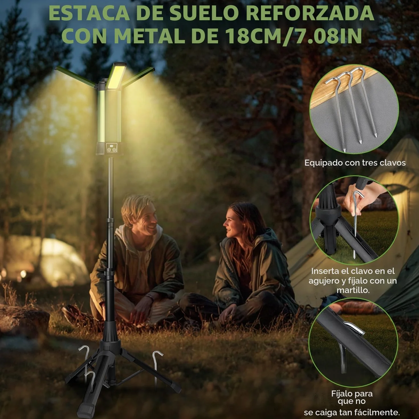 Foco LED recargable con soporte, 2000 lúmenes, batería de 6000 mAh, 7 modos de luz, lámpara de trabajo magnética para exteriores, reparación de coche, camping, inalámbrico, USB C [clase