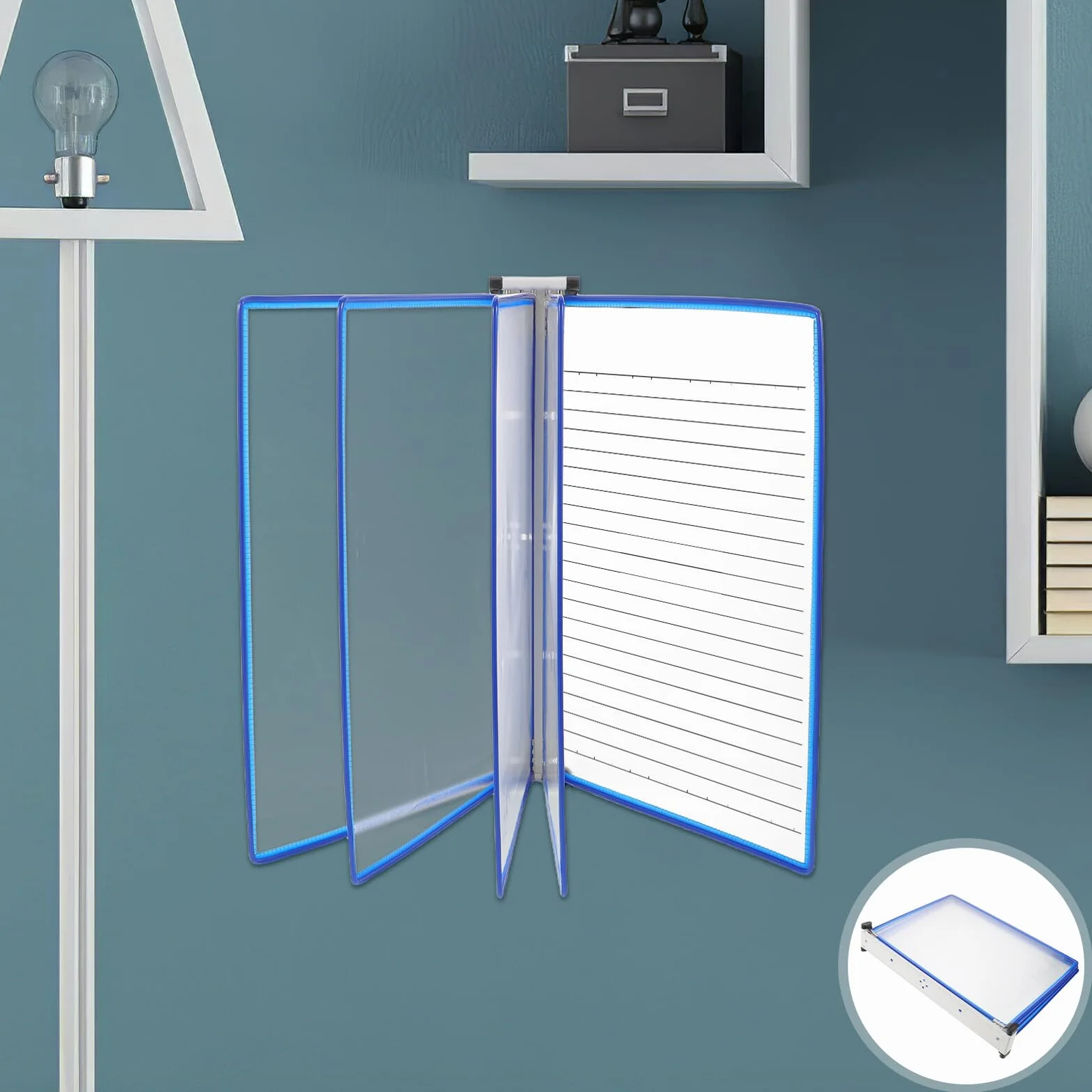 Exhibidor de Documentos de Pared A4 5 Paneles Transparentes Organizador de Carpetas Azul