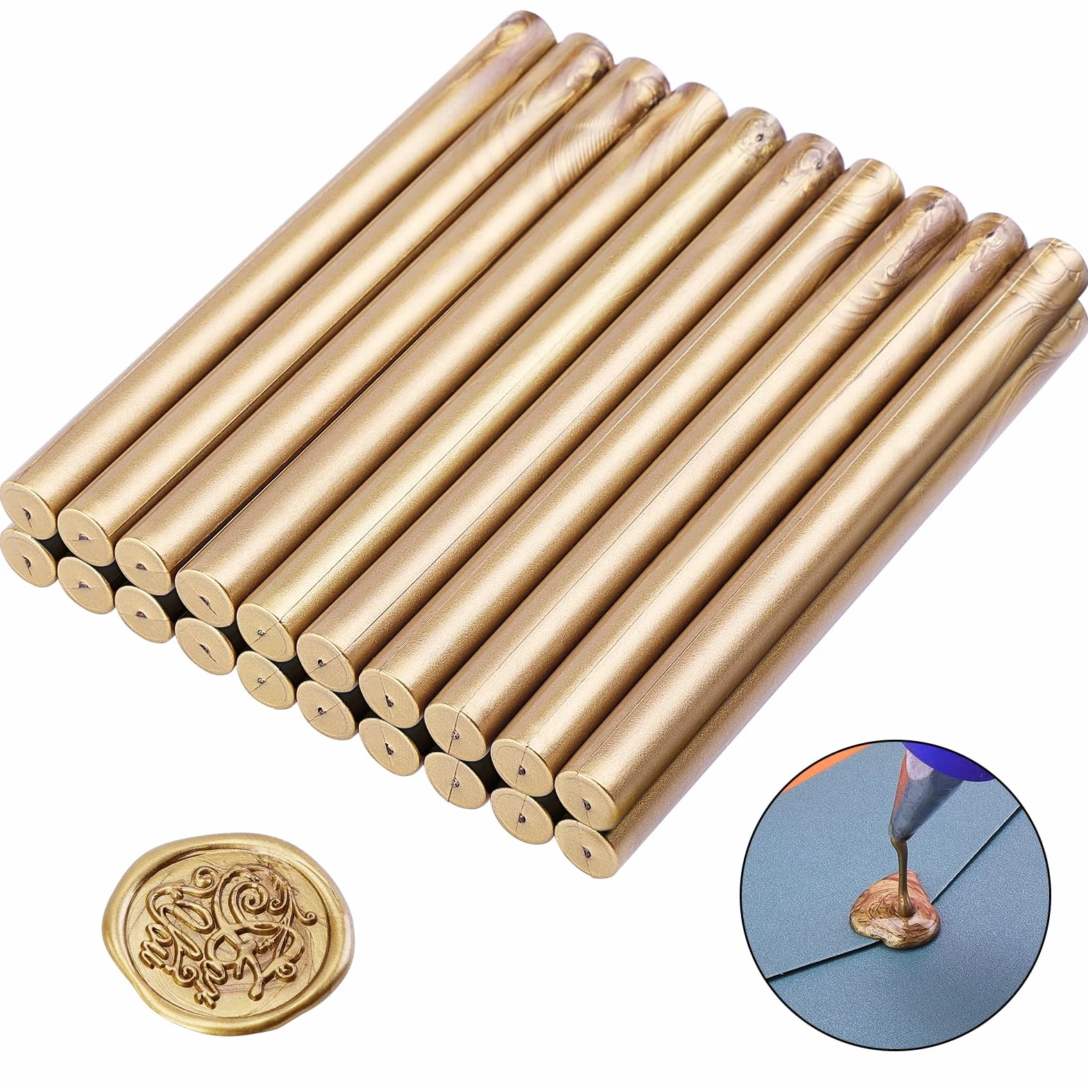 Barras de cera de sellado dorada 11 mm para pistola de pegamento, ideales para invitaciones de boda