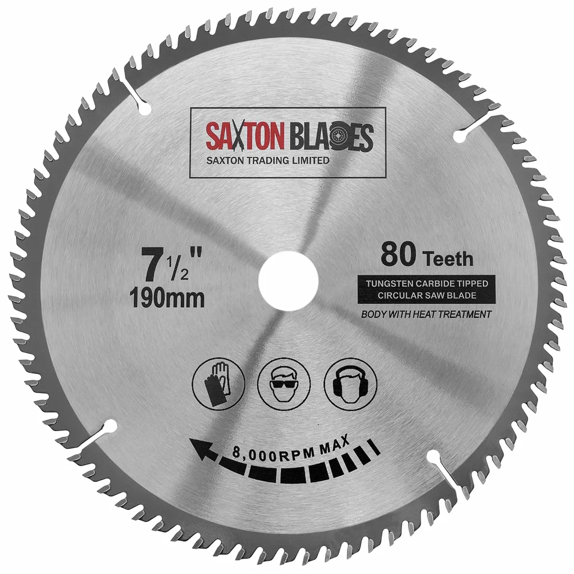 Saxton TCT19080T20B TCT - Hoja de sierra circular para madera (190 mm x 20 mm, orificio x 80 T, compatible con Bosch Makita Dewalt